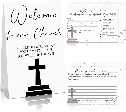 101 tarjetas de visitante de la iglesia, 1 tarjeta de bienvenida a nuestra iglesia y 100 tarjetas de solicitud de oración de 4 x 6 pulgadas,