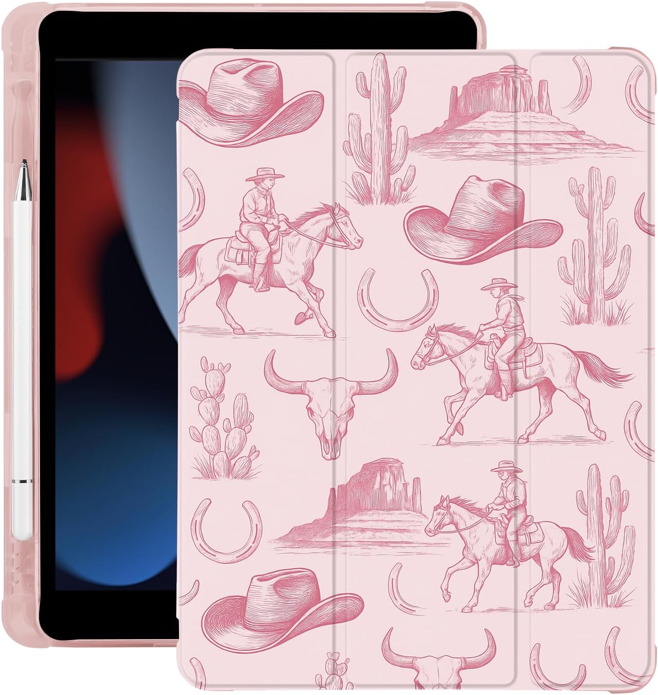 Western Cowboy for iPad (A16) 11th Generation Case 11 Inch 2025, for iPad 10th Generation Case 10.9 Inch 2022 with Pencil Holder, Auto Sleep/Wake, Pink Leather Soft TPU Back Cover