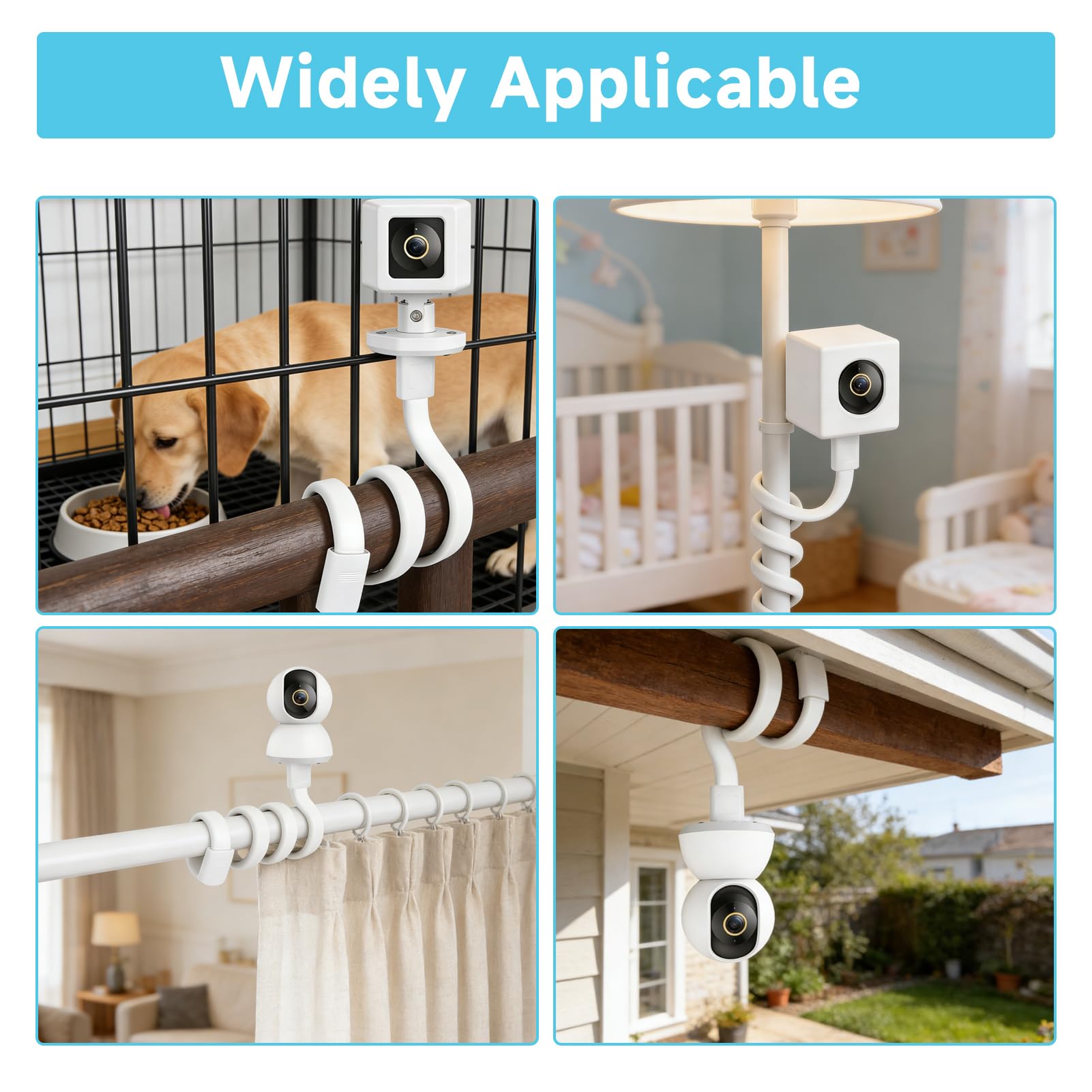Funver 2PCS Brazo Flexible para Cámara de Vigilancia de Bebé, Montura Ajustable 360° con Rosca Universal 1/4 Soporte para Camara Vigilancia Bebe, Fijación Sin Taladro para Cuna Barandilla o Mueble — view 5