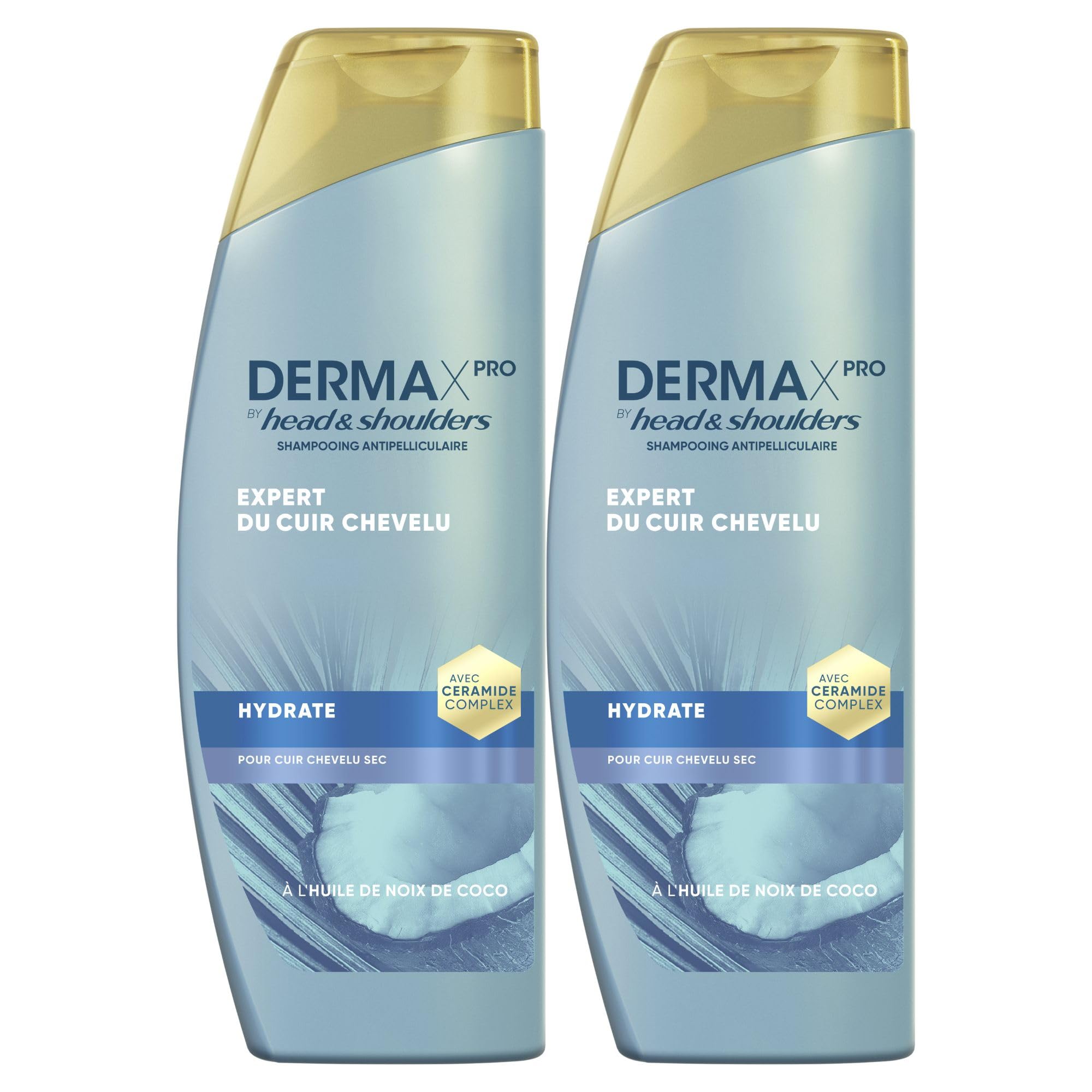 Head & Shoulders DermaXPro Hydrate Shampoing Antipelliculaire 2x500ml Avec Huile De Coco Et Complexe De Céramides, Cuir Chevelu Sec, Aide À Renforcer La Barrière Cutanée, 72H D’Hydratation