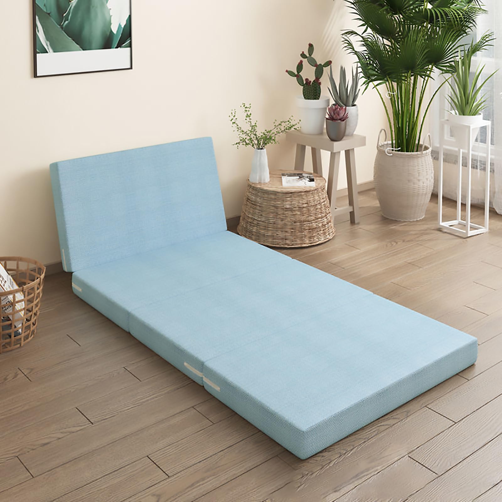 Cubrecolchón plegable de espuma viscoelástica, portátil, de cuatro pliegues, para viajes y uso de invitados, con funda lavable, cómoda solución de colchón para el suelo