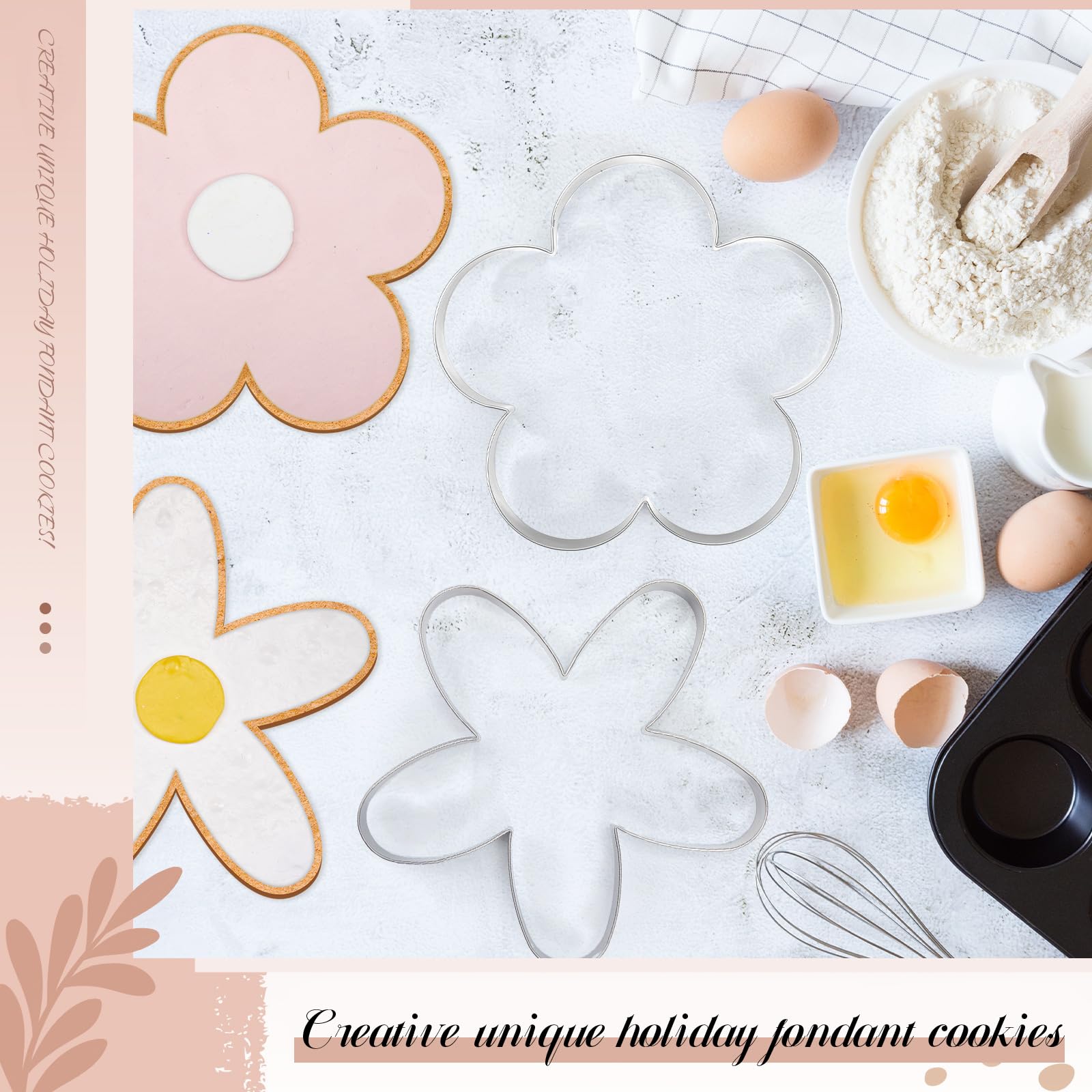 Teenyyou 2 cortadores de galletas de Navidad extragrandes de 8 pulgadas para hornear galletas de vacaciones, cortadores de galletas de acero inoxidable de Navidad (flor, 7.48 x 7.24 pulgadas, 7.48 x