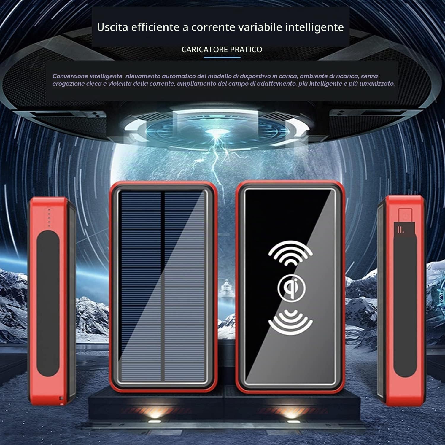 Caricabatterie Solare 100000mAh Power Bank Portatile Caricabatterie Di Ricarica Ad Alta Velocità Batteria Di Sostegno Esterna Capacità Enorme Per Smartphone, Tablet, Console Di Gioco, Fotocamera ( Col