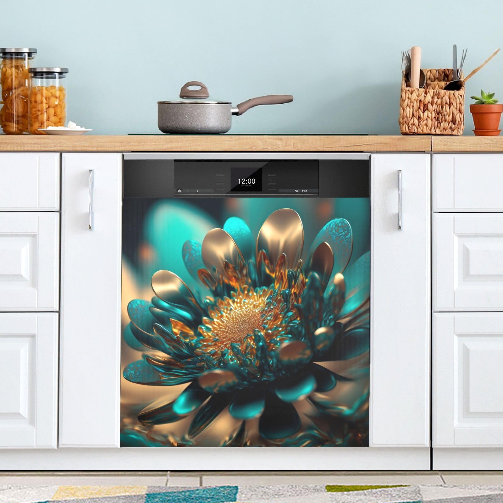 Vnurnrn Dishwasher Magnet Cover - Line Drawn Flowers Print, 23x26 Inch, Trimmable PVC Magnetic Sheet