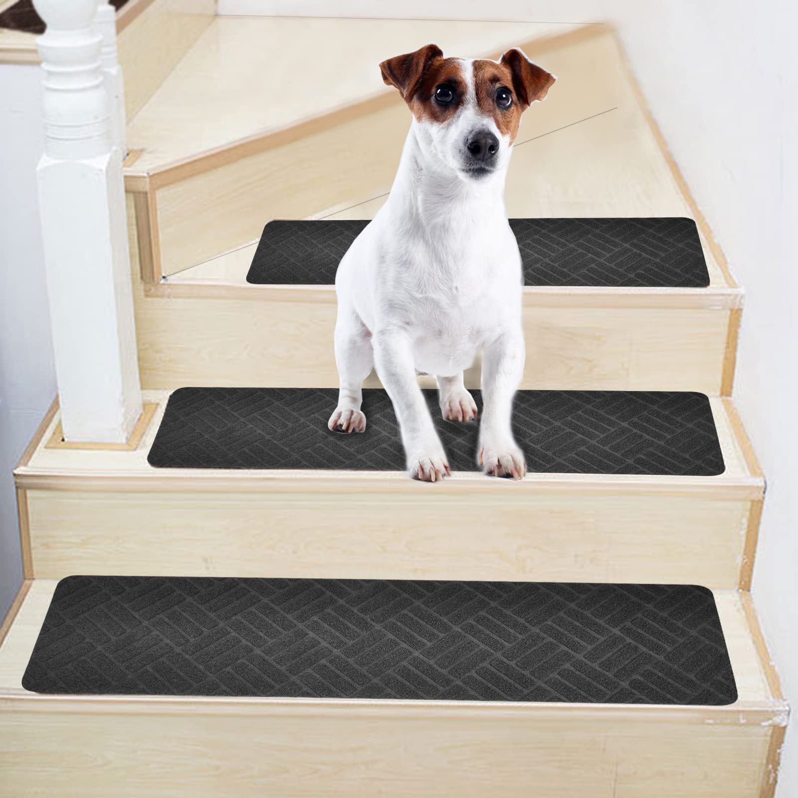Weigudoc Tappetini per Scale Antiscivolo 76x20cm, Tappetini di Sicurezza Autoadesivo, 15 pezzi Pavimento Staircase tappeti per Bambini Anziani e Animali Domestici, grigio (Stile 2)