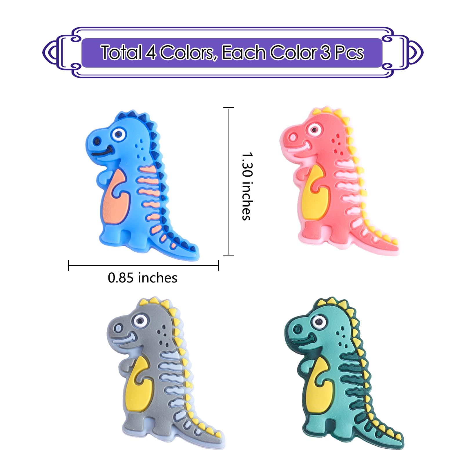 WEWAYSMILE 12pcs Silicone Round Beads Making Kit, Round Silicone Beads, Dinosaur - Image 2