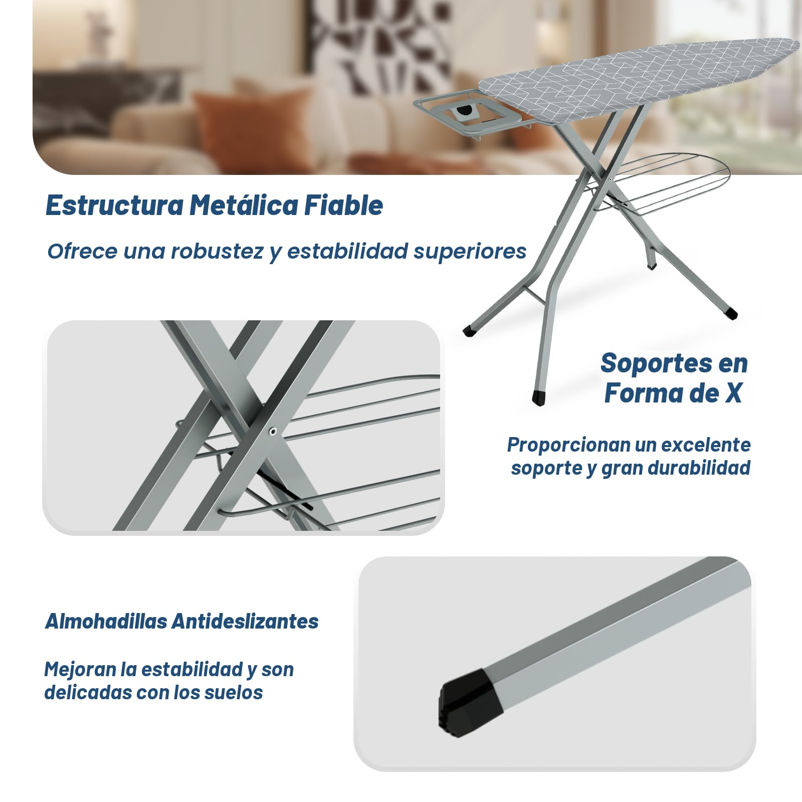 STANEW Tabla de Planchar 120 x 45 cm,Plegable Tabla Planchar,Apto para planchas de Vapor, Sistema de Cierre de Seguridad,Altura Regulable,100% Algodón,con Soporte Sólido Unidad de Vapor(Gris)