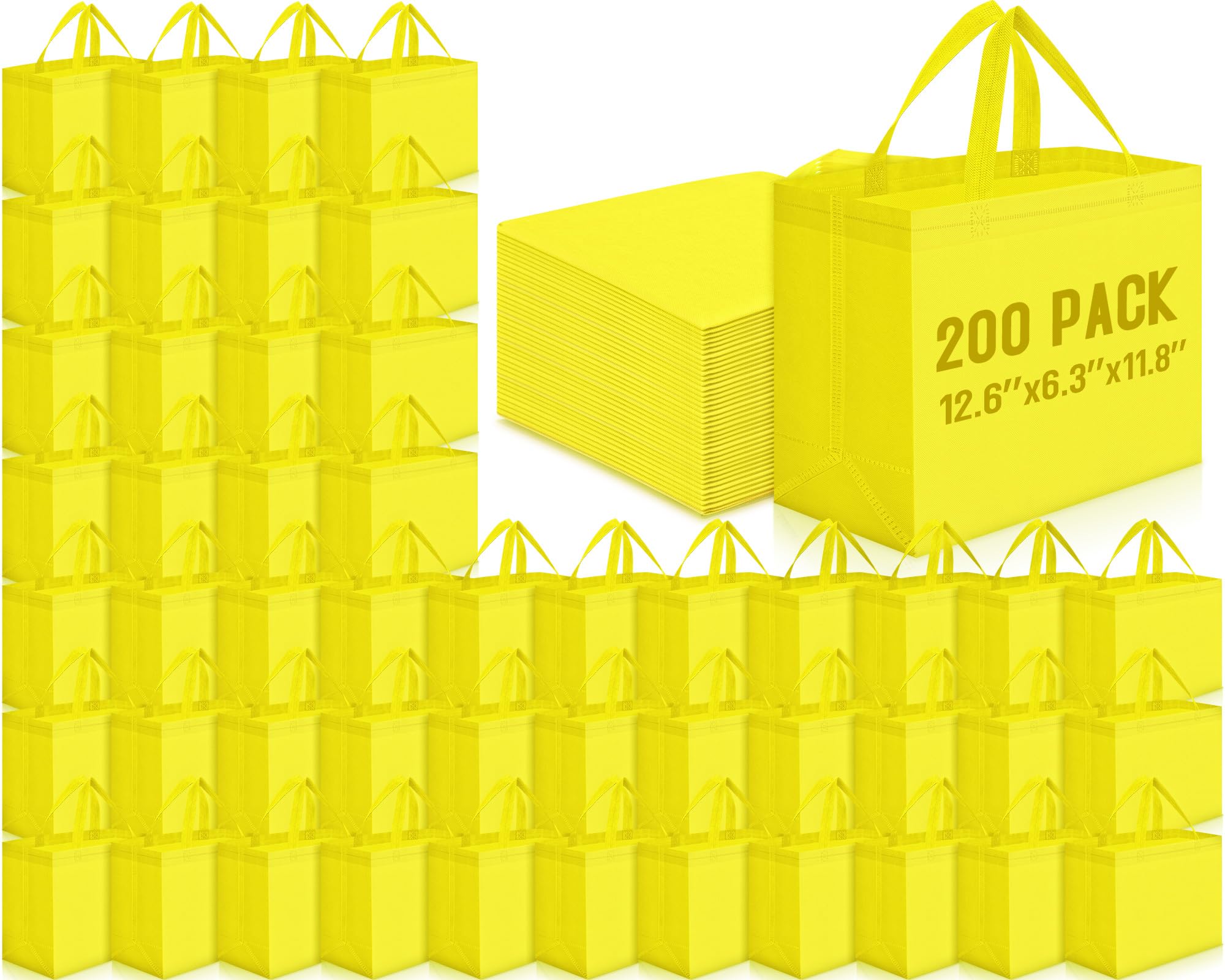 Windyun Reusable Grocery Bags Large Non Woven Shopping Bags with Handles Foldable Portable Tote Bulk, 12.6 x 11.8 x 6.3 Inch