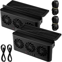 Tujoe 2 Pack Solar Powered Car Exhaust Fan 3 Fans Car Window Air Vent Radiator Solar Energy Cooling Vent Exhaust for General Types(Solar &amp; Battery &amp; USB 3 Fans,Black)