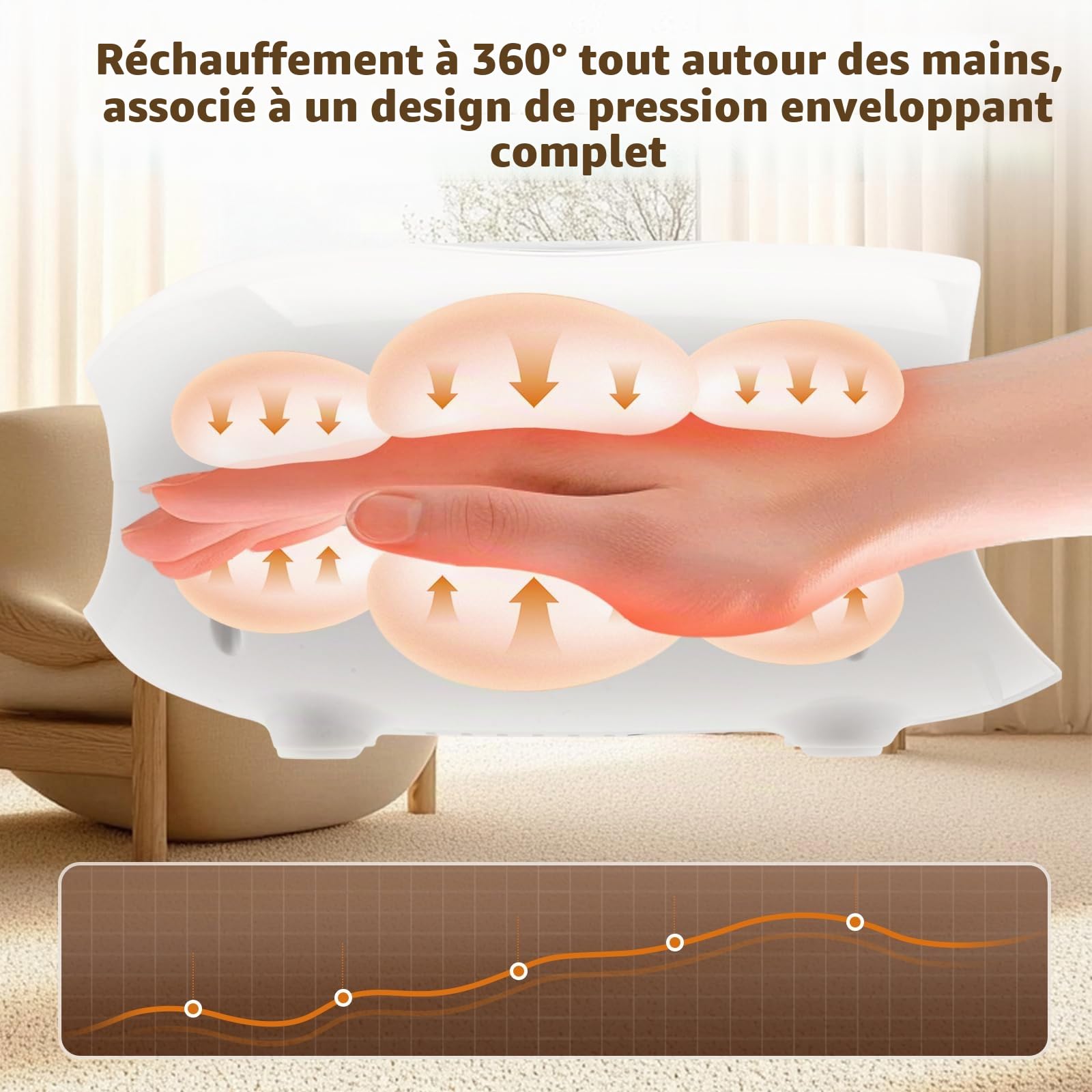 Appareil de massage manuel électrique avec 3 modes et fonction de chaleur à 2 niveaux, massage à air comprimé à 5 niveaux, écran tactile, portable pour les mains