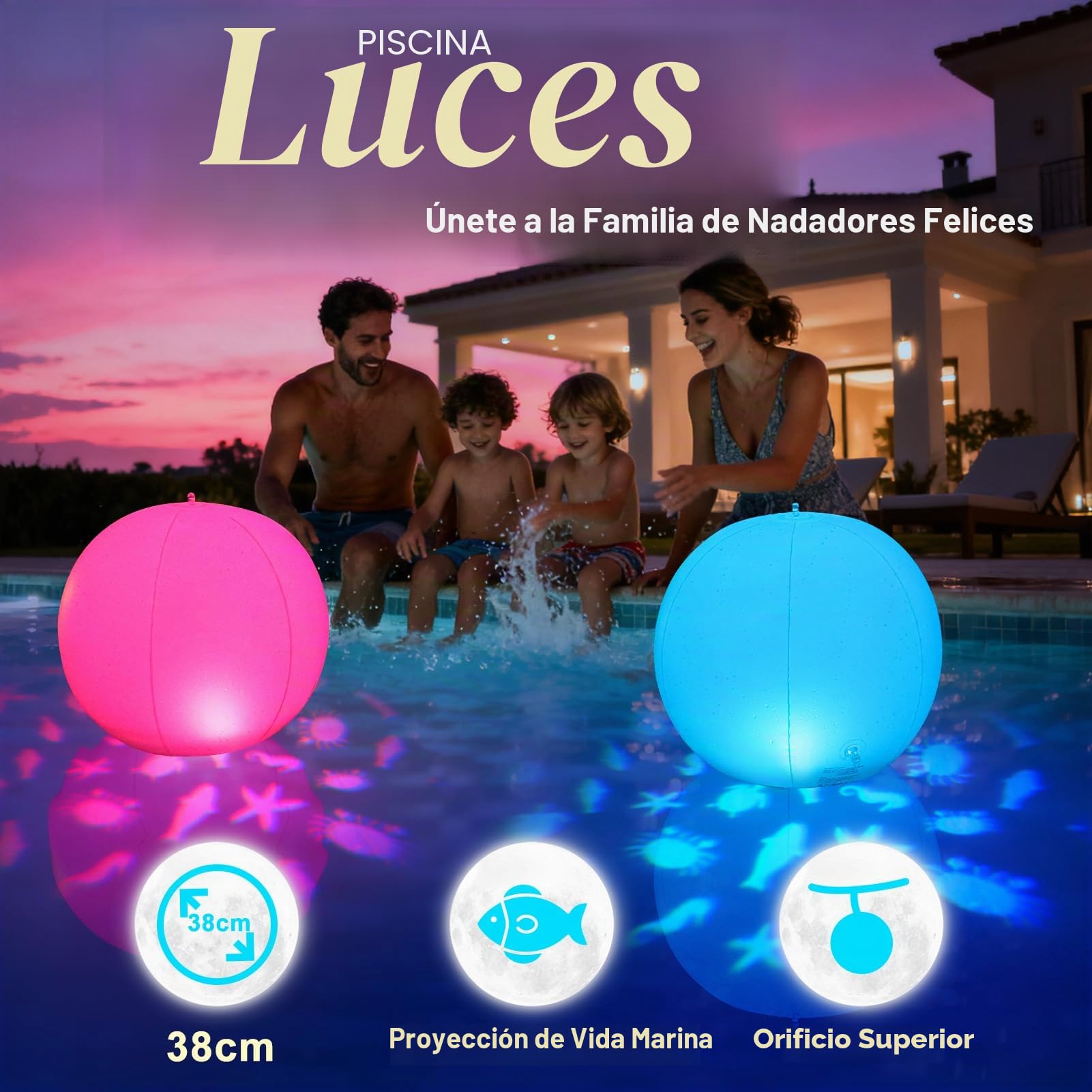 Luxfero Luces Flotantes Piscina Solares, Bola Luces para Piscinas, Luz Solar Piscina Flotante Que Cambian de Color y Representan Animales, Impermeables IP68 Bolas de Luz LED para Piscina - 2 Unidades