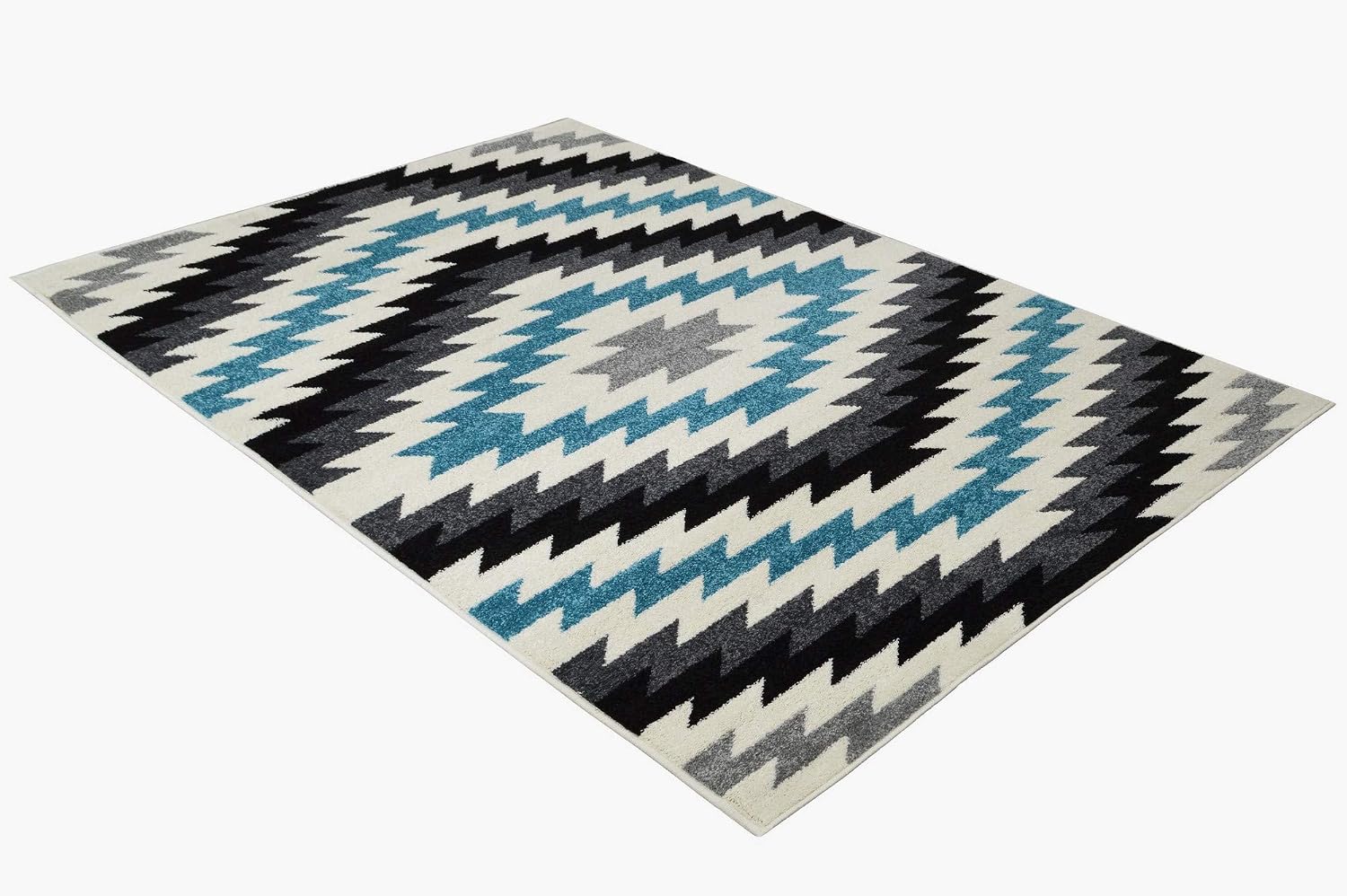 HR Rug Southwestern Inspired Modern Faded Tribal Floorcover Area Rug Turquoise Gray Black and White