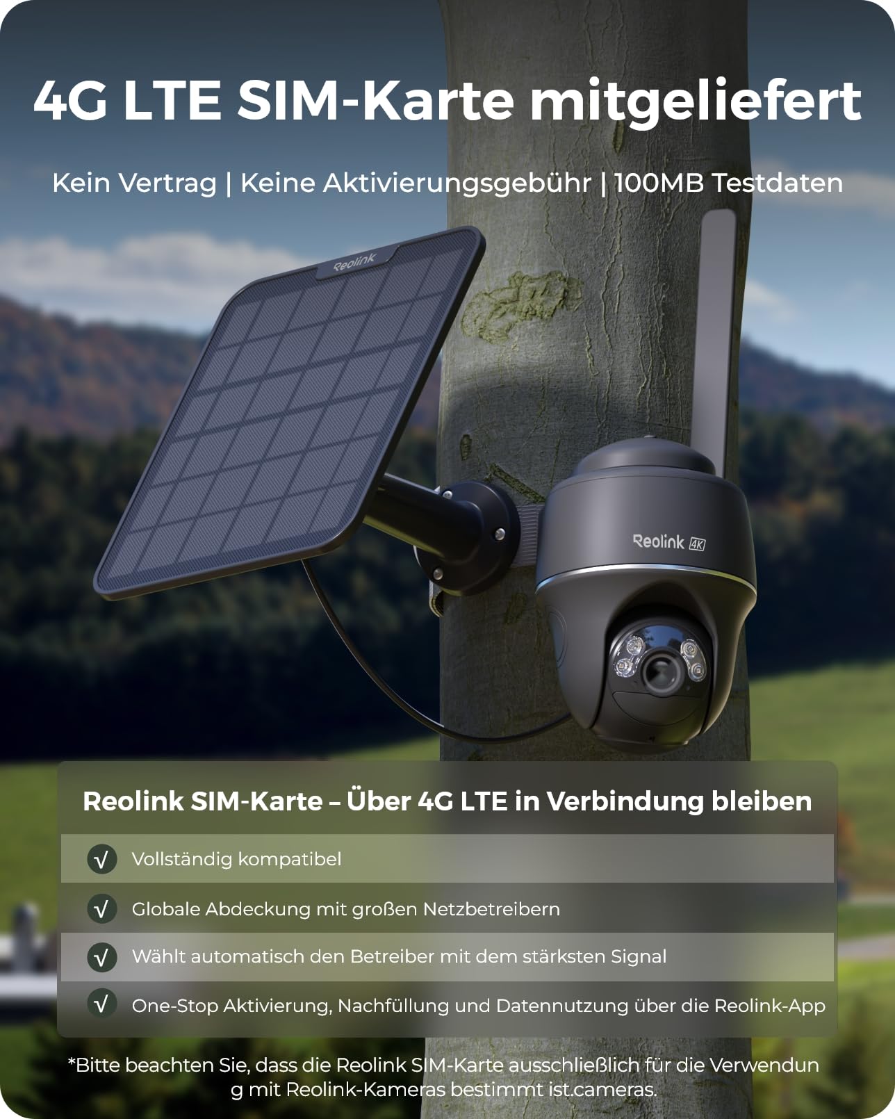 Reolink 4K 3G/4G LTE Überwachungskamera mit SIM Karte, Lokaler Speicher | 360° PT Auto-Tracking, Solar Kamera Outdoor mit 8MP Farbnachtsicht, KI Erkennung, Go PT Ultra(Grau)+6W Solarpanel