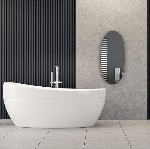 Miniatura 5 de Mirrona Espejo de pared con forma de pastilla, de 40 x 18 pulgadas, espejo decorativo con marco de metal redondeado para sala de estar, dormitorio,