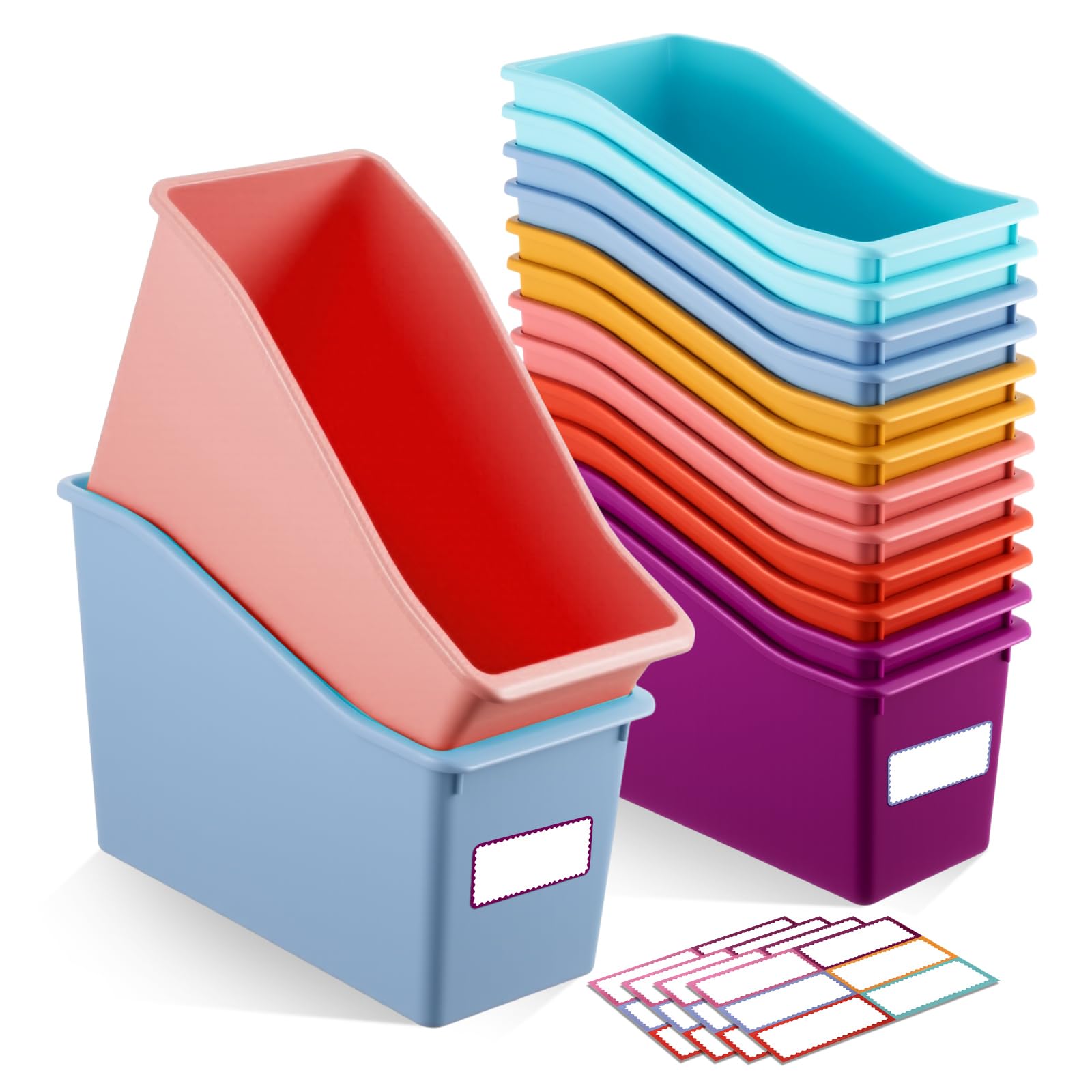 Geetery Plastic Book Bins for Classroom, 6 Pcs, Wildflower Color