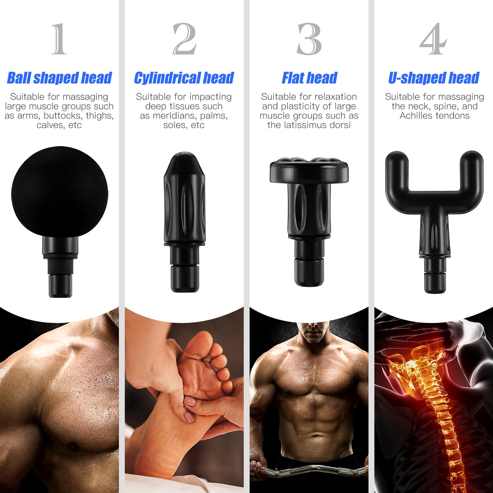 Masajeador Muscular Portátil USB Mini con 4 Cabezales Abs Negro