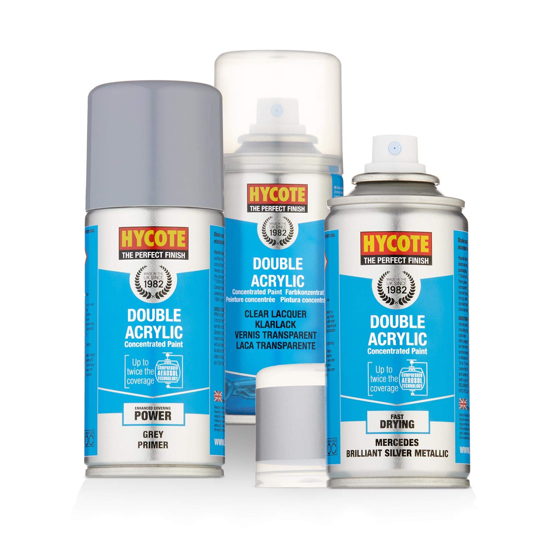 Hycote Spray Paint Mercedes Brilliant Silver Metallic 150ml + Primer & Lacquer