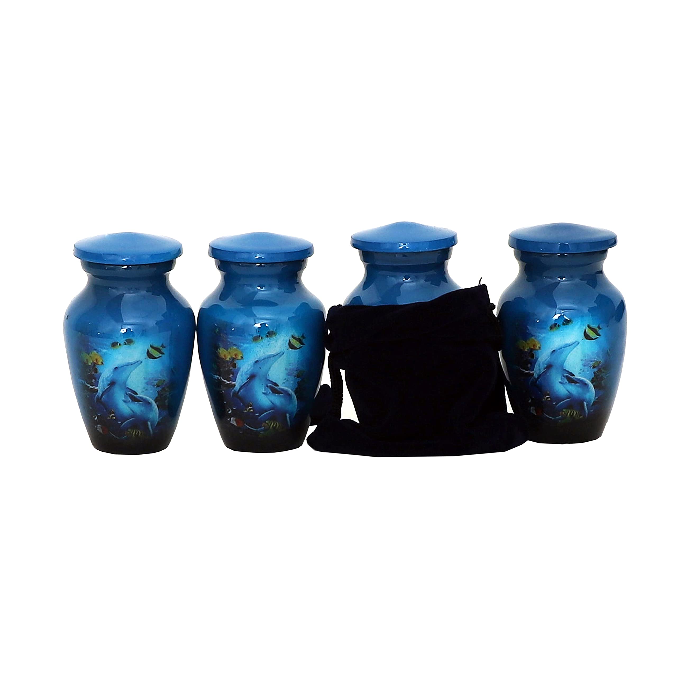hlc Juego de 4 urnas de recuerdo para cenizas humanas con caja de terciopelo y 4 bolsas de terciopelo, urna de recuerdo, urna de 4 unidades