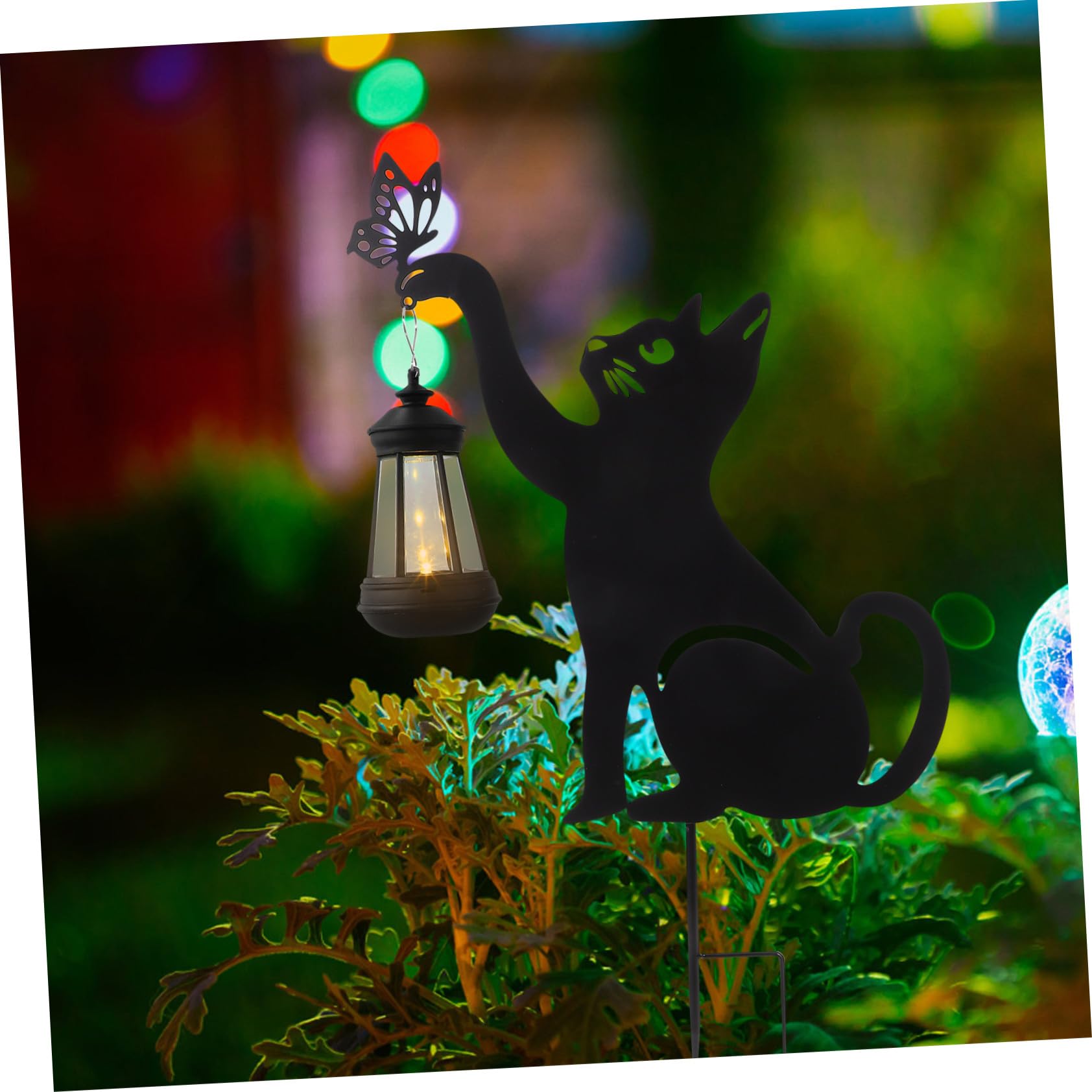 Lampe Solaire Extérieure Chat en Fer Noir pour Jardin et Pelouse