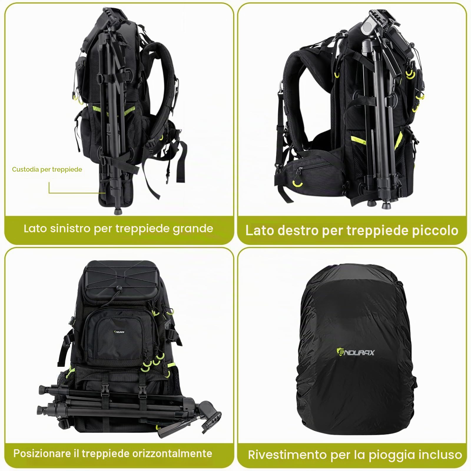 Endurax Zaino Fotografico Grande per PC 15,6 e 2 DSLR 4 Obiettivi Zaino Fotocamera Reflex Trekking Professionale