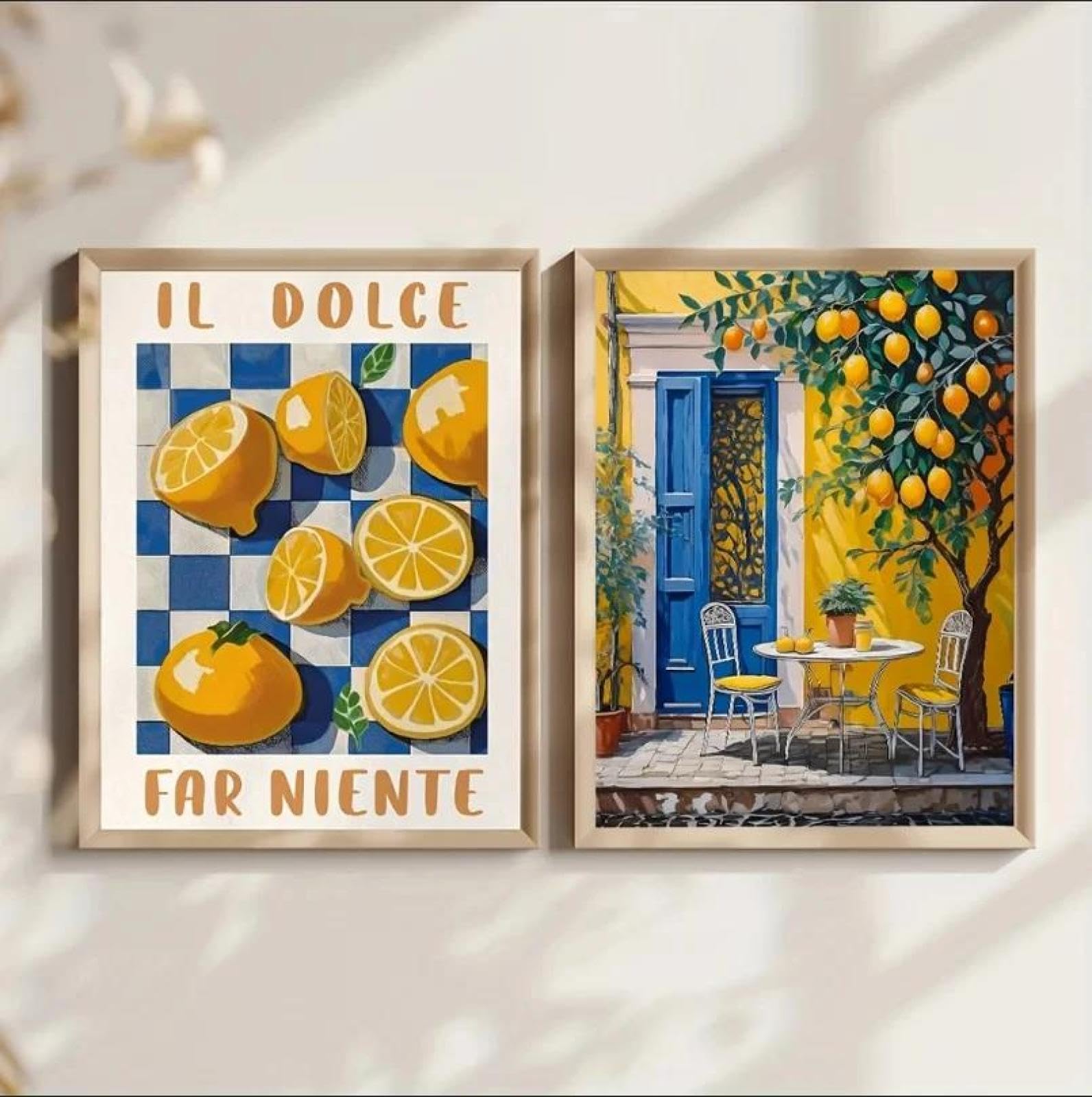 Baibexing Retro Lemon Garden Canvas Art Poster-Fresh Lemon And Olive Tree Wall Prints For Modern Living Room,Office,And Home Decor 30X40Cmx2Pcs Unframed