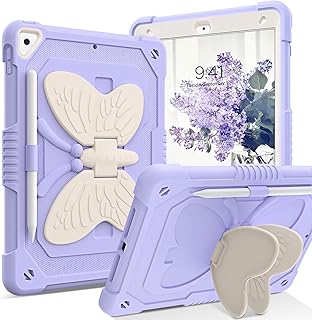 YINLAI Case for iPad 9th 8th 7th Generation Case, iPad 10.2 Inch Case Kids Girls Butterfly Kickstand Shockproof Protective Cover with Pencil Holder for iPad 9th 8th 7th（2021/2020/2019, Colorful Green