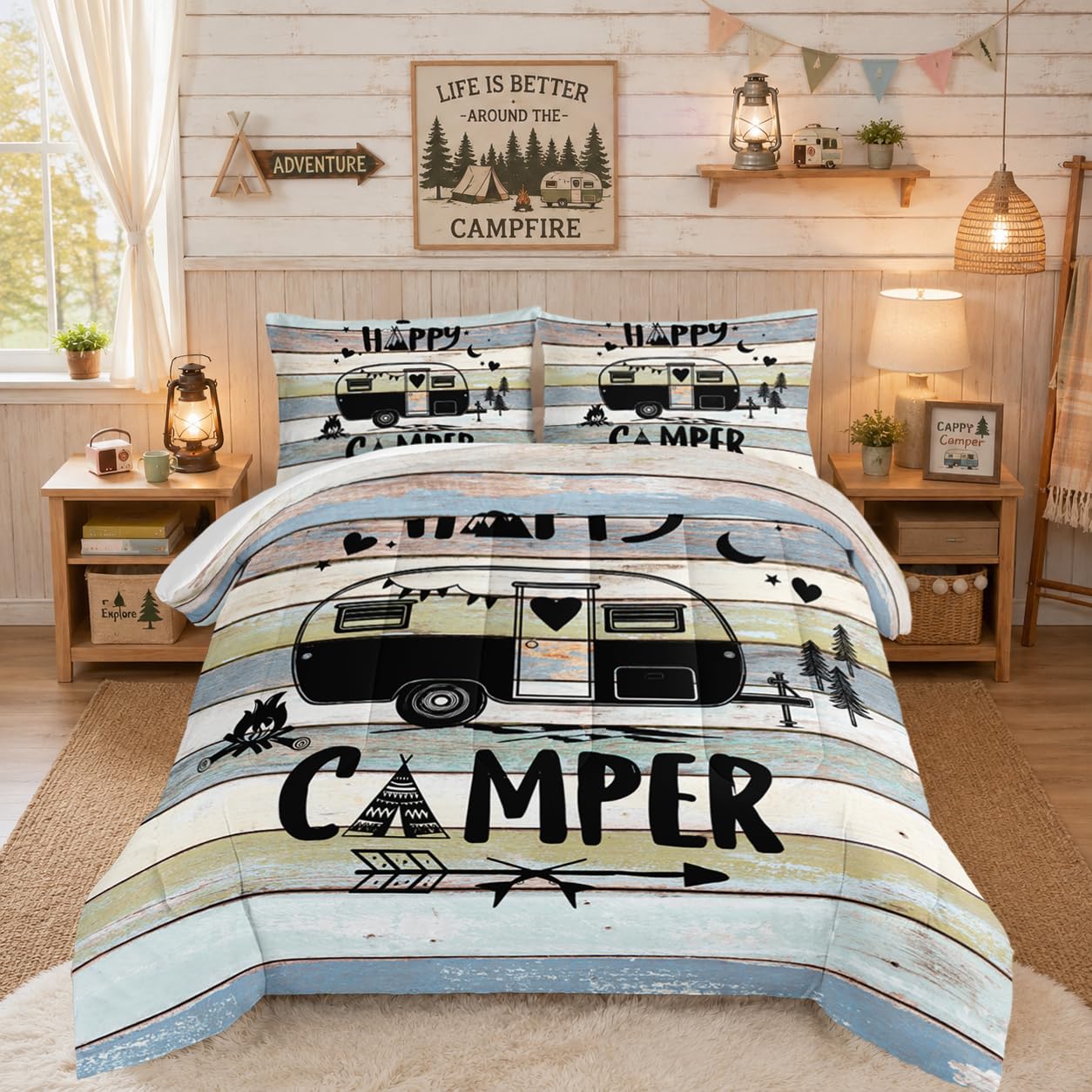 Juego de ropa de cama con temática de camping ideal para regalar