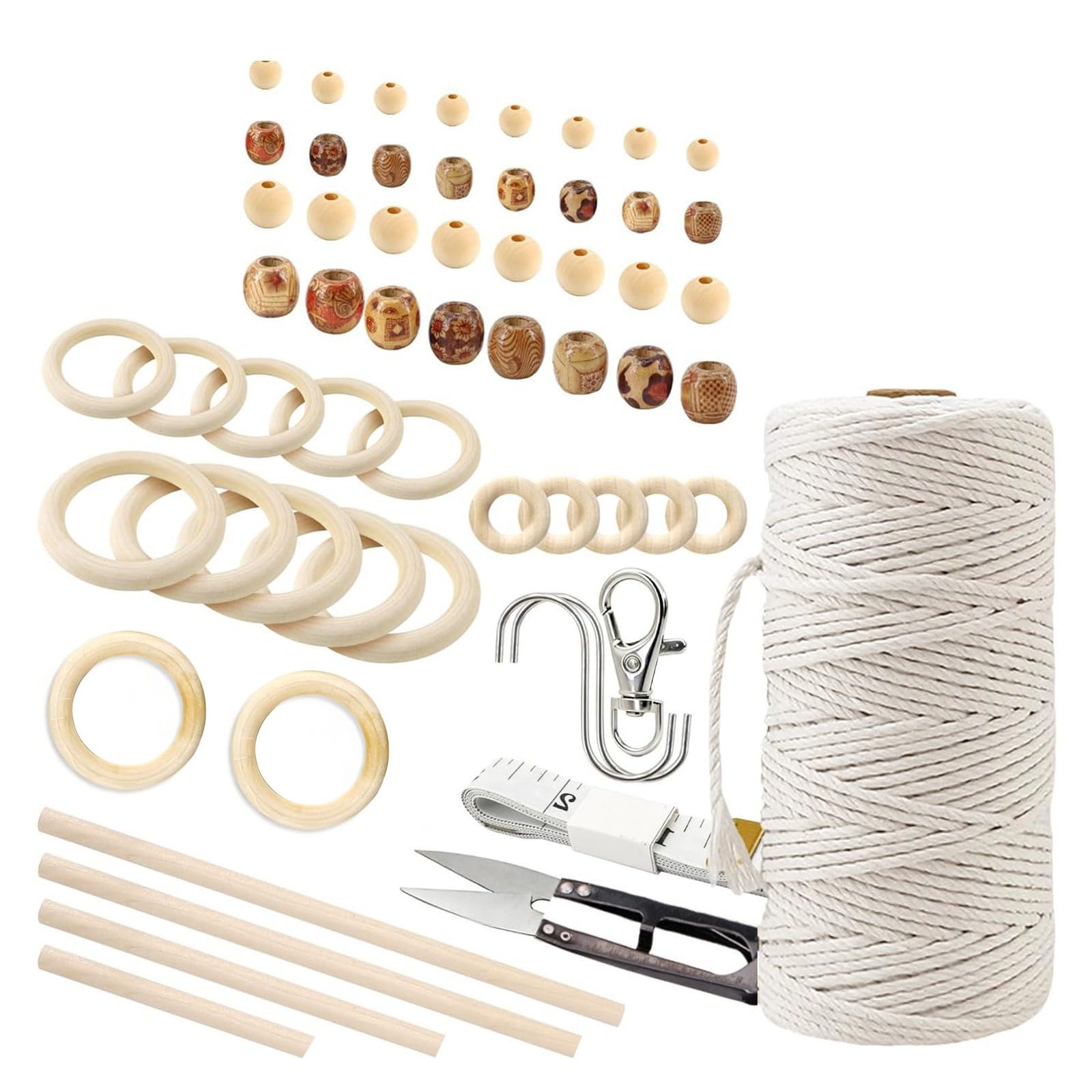 Hsioluted 227Piecs Wall Hanging Maker Set Featuring Wooden Accessories and Cotton Thread Artistic Knotting Package