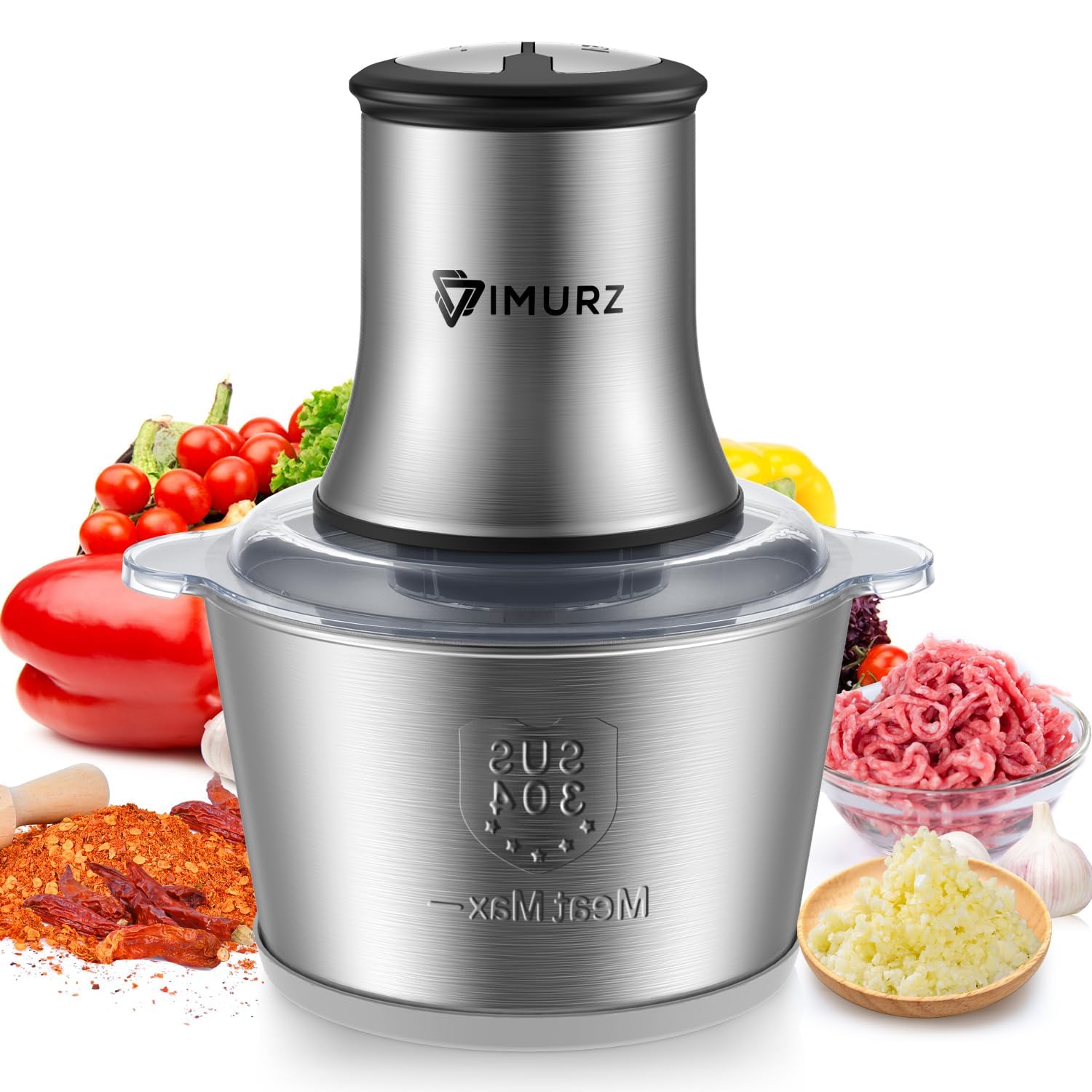 Vegetable chopper multi function dual speed mini Food processor equipped witha 2 liter stainless steel bowl and 4 layers of blades blender suitable for Meat Onions Garlic Nuts Baby Food
