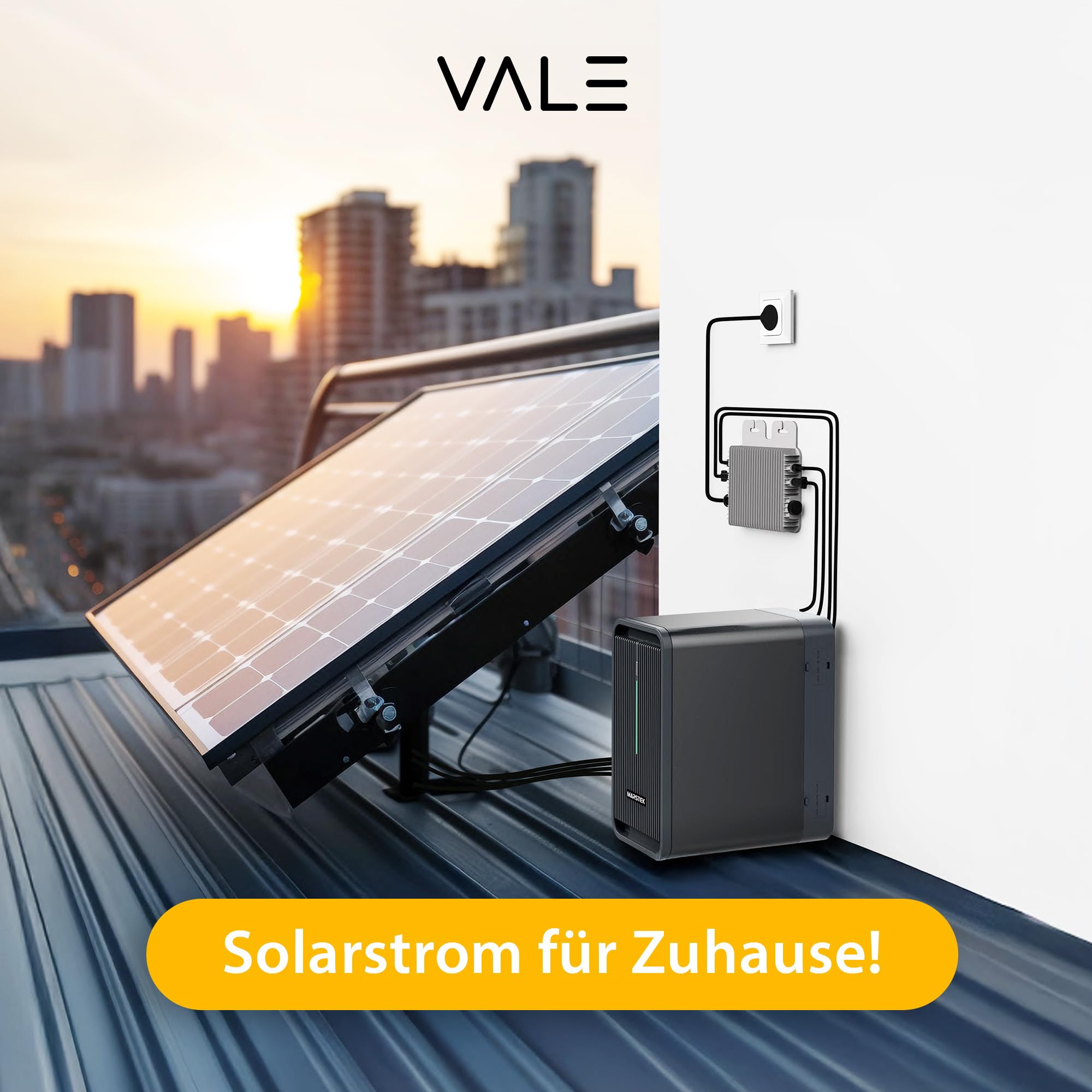 VALE Balkonkraftwerk Bifazial 450 Wp Full Black - Marstek-M2-800 Wechselrichter - Solaranlage - Hochwertiges Solarpanel Set - 3m AC-Kabel