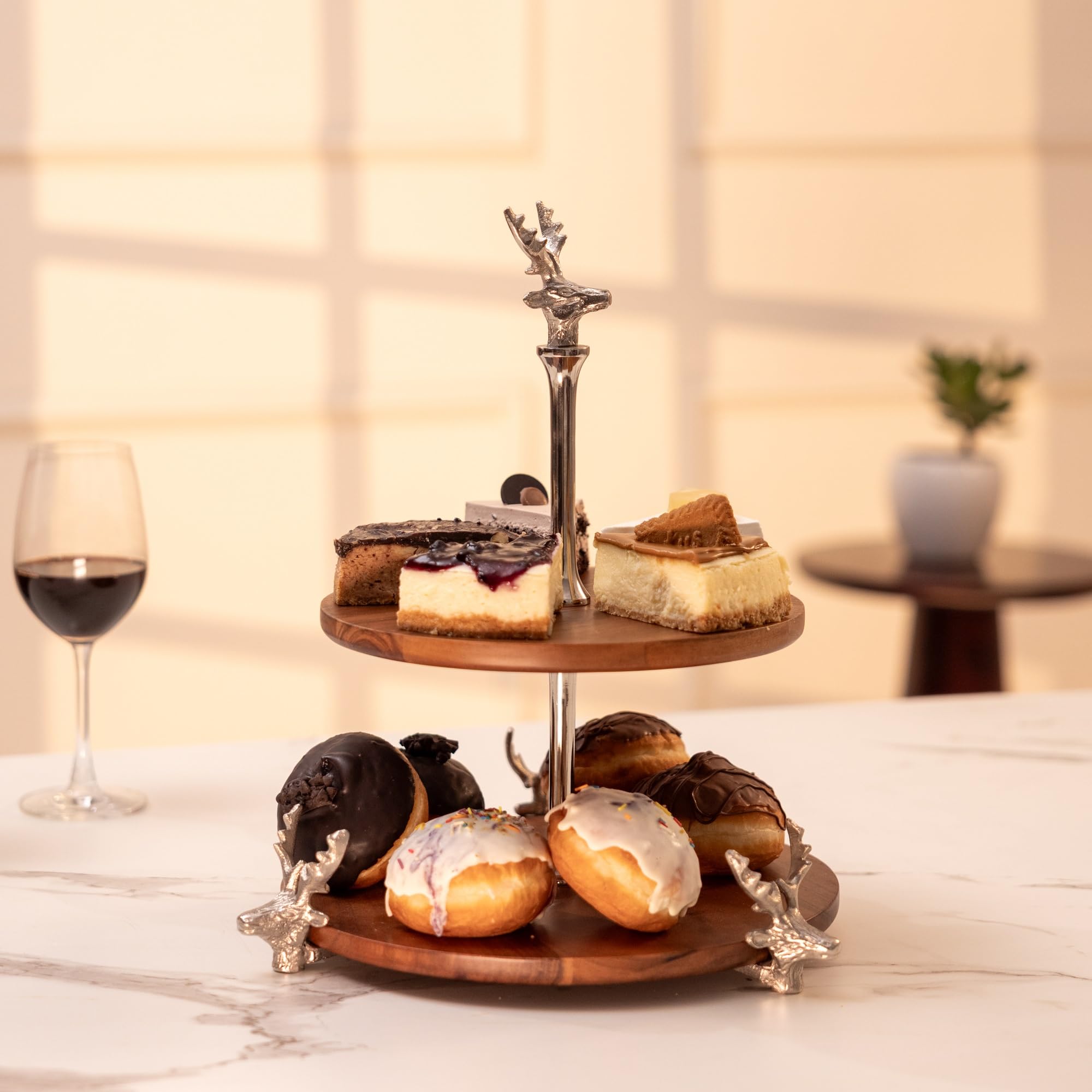 Arcella 2-Tier Serving Stand - Acacia Wood & Metal -10