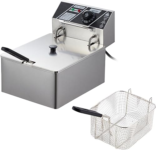 Miniatura 7 de Freidora comercial con canasta, freidora eléctrica de gran capacidad de 11 L10 cuartos de galón, freidora de aceite de pavo de acero inoxidable de