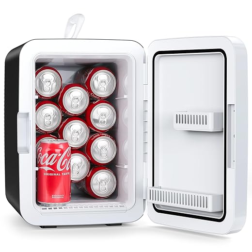 Compact Mini Fridge, Portable Small Refrigerator with AC/DC Adapters, 10 Liter / 2.6 Gal Small Cosmetics Cooler for Beverage, Food, Skincare, Bedroom, Office and Car, Black