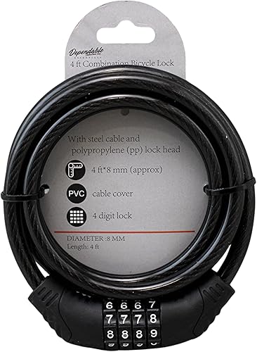 Candado de bicicleta de combinación de acero flexible de 4 pies con mecanismo de autoajuste, 0.315 pulgadas de grosor con cubierta de PVC, código