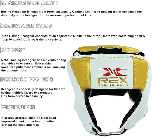 Miniatura 5 de Rex - Casco infantil para boxeo, lucha de artes marciales mixtas y entrenamiento de kickboxing, mejillas, protección auditiva, casco para Sparring,