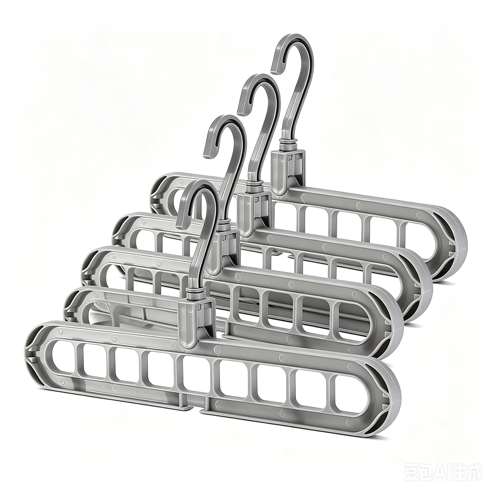 Space-Saving Clothes Hangers, 4pcs Grey 9-Hole Cascading Hangers