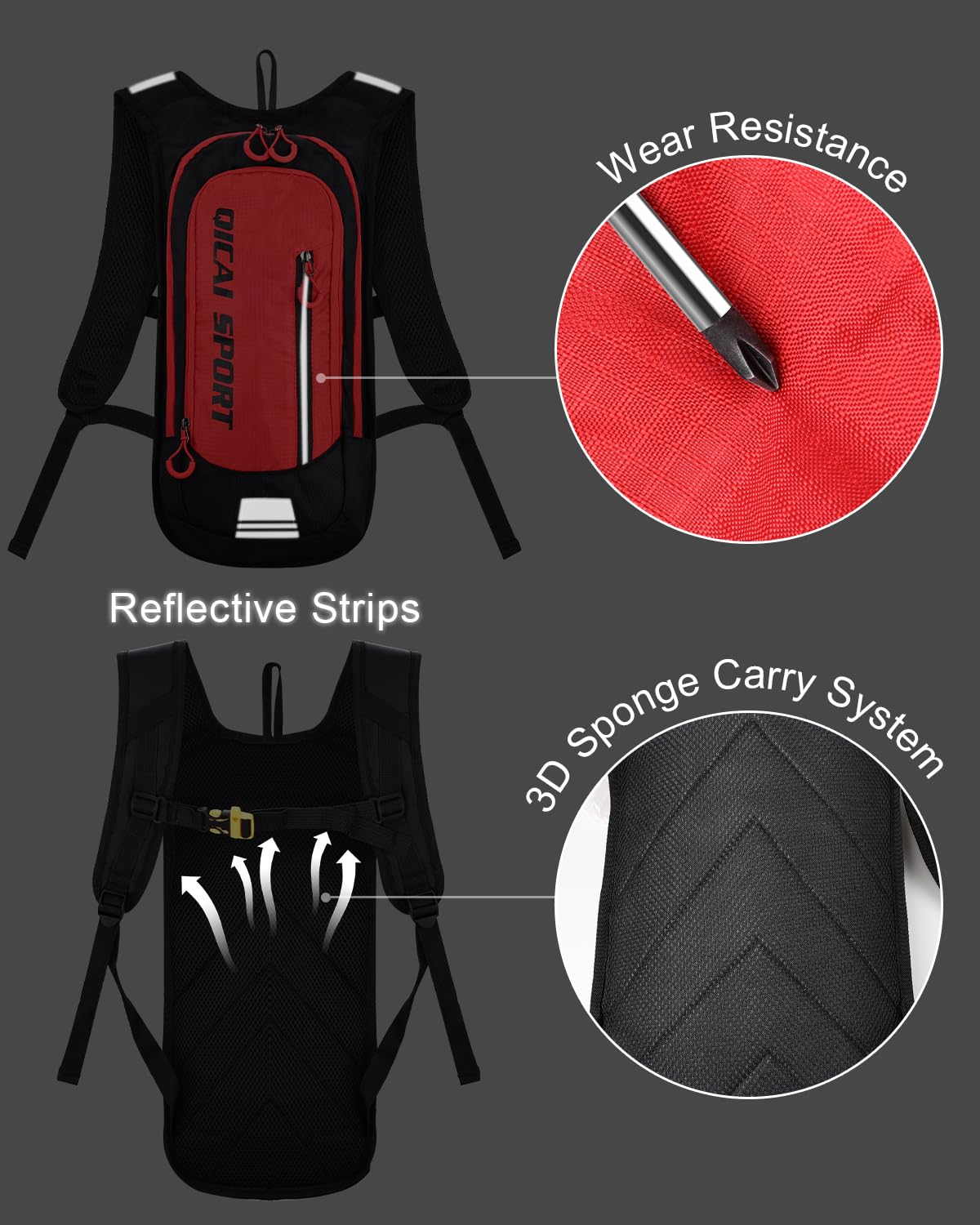 Zaino da ciclismo ultraleggero da uomo, 10 l, piccolo zaino per mountain bike, MTB, zaino da trekking, per ciclismo, sci, corsa, rosso