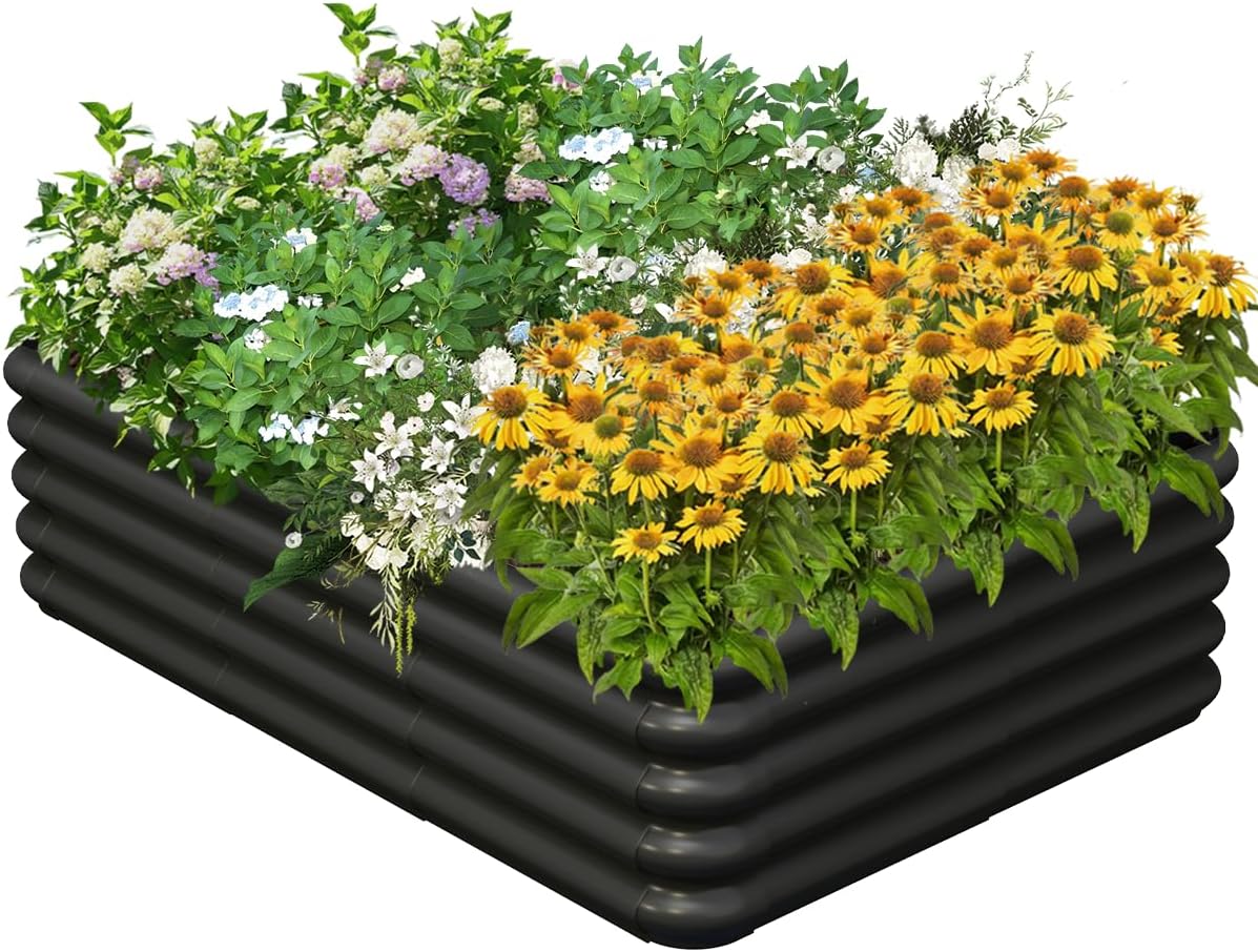 Raised Garden Bed Kit for Outdoor, PP Material Planter Boxes 4.3x3.0x1.0ft, Large Garden Box Flower Bed with Easy Assembly, Gardening Containers for Vegetables, Flowers, Herbs, Black