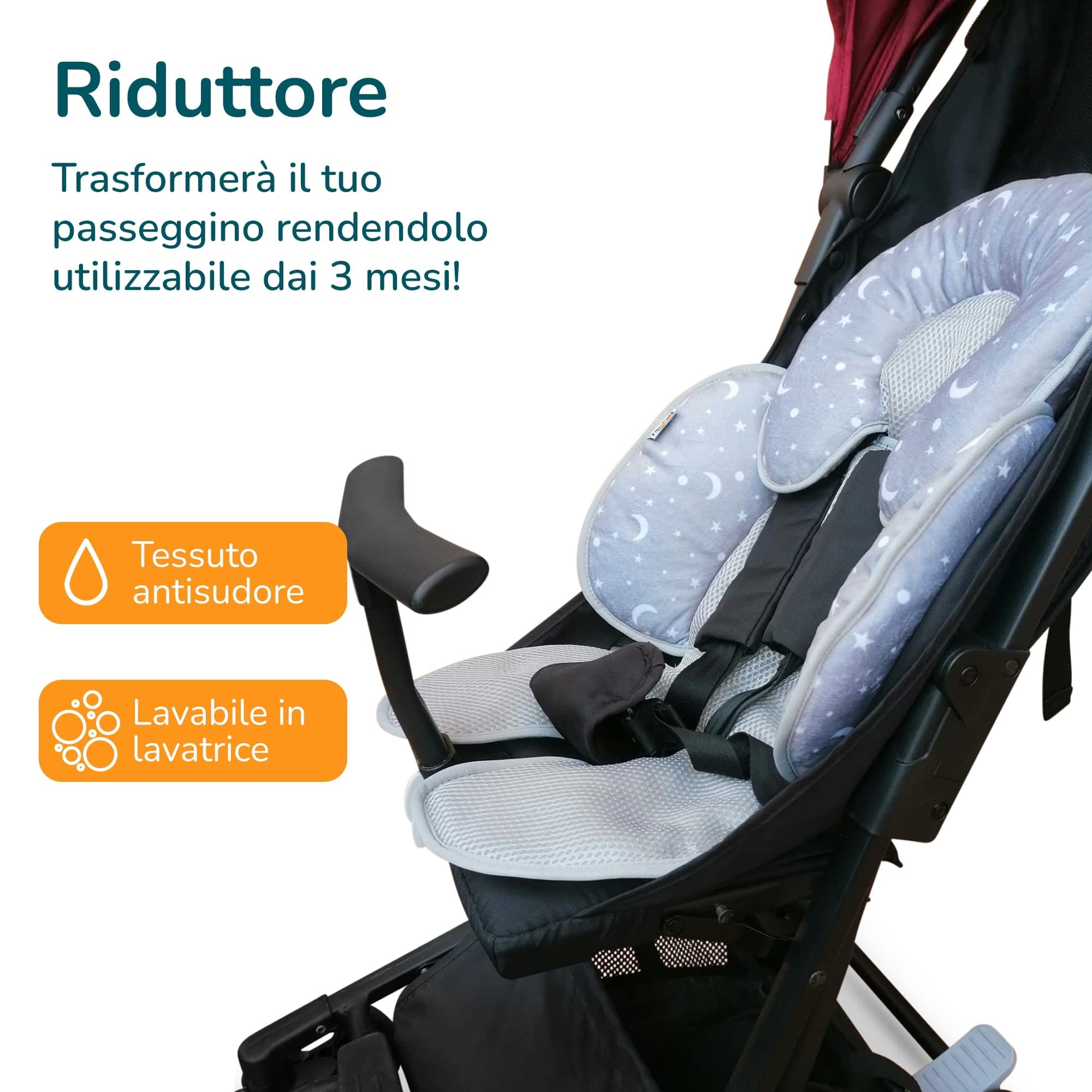 PassegginoPiuma0+ Kit Accessori Aggiuntivi per Trasformare il Passeggino Leggero Piuma 0+ di Zanclem dalla versione Standard nelle versioni Deluxe o Platinum (Grigio, Platinum)