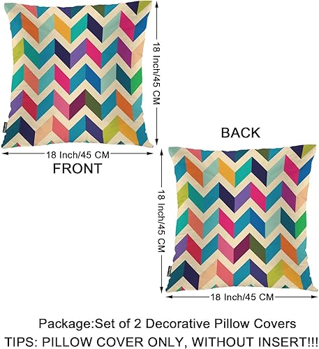 Miniatura 6 de Swono Juego de 2 fundas de almohada cuadradas de 18 x 18 pulgadas, diseño de rayas cheurón, diseño de arco iris, zigzag, espiga de espiga, fundas