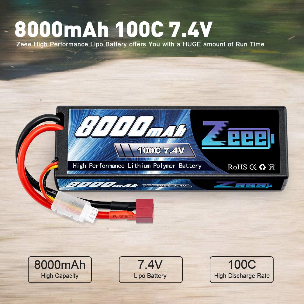Zeee 2S lipo Batterie 8000mAh 7,4V 100C RC Batterie, avec connecteur T