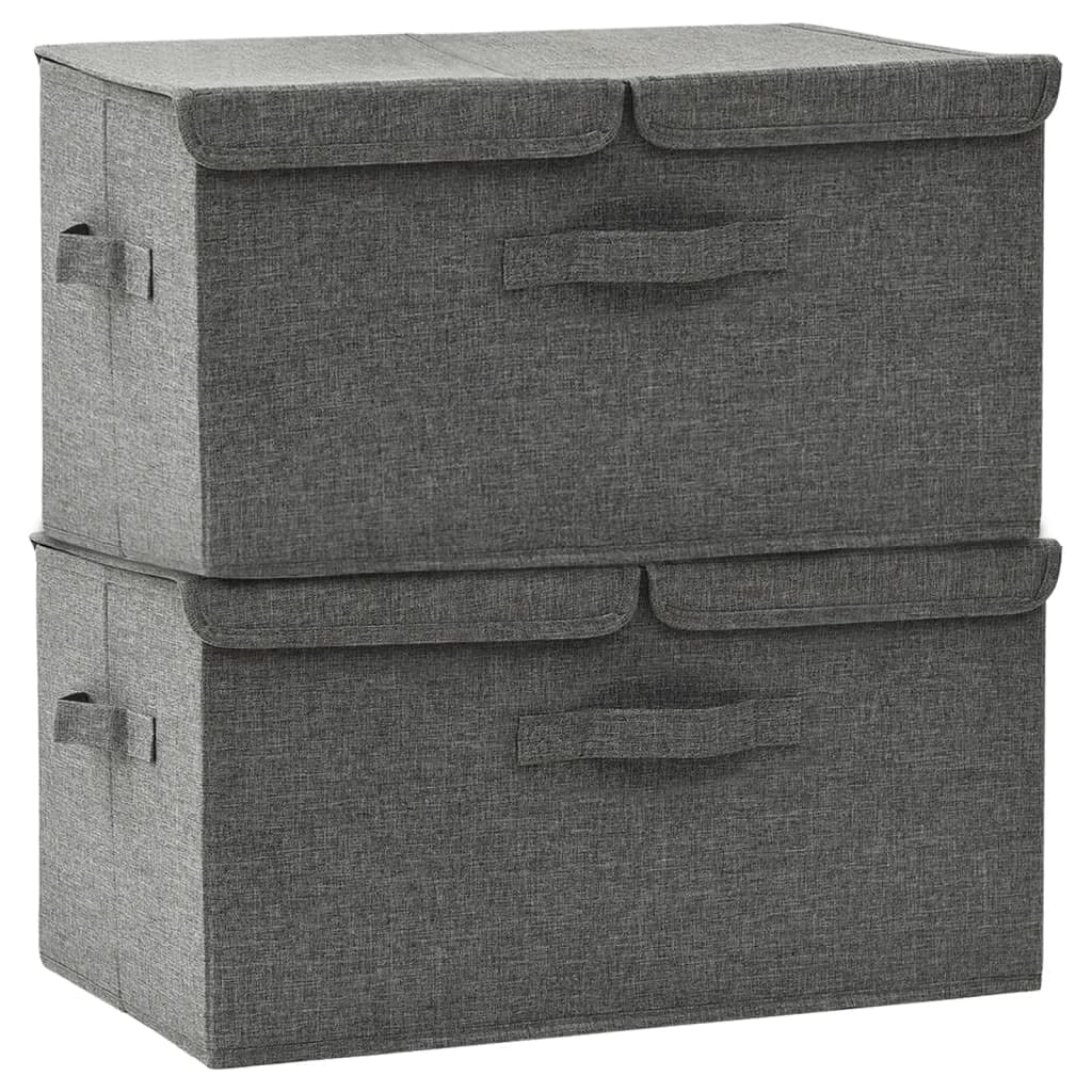 QZZCED Fabric Storage Boxes 2 Pcs with Handles, 50x30x25 cm Anthracite, Durable 2-Compartment Organizers for Toys, Scarves, Socks, Books, Foldable for Easy Storage