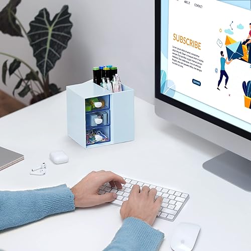 Miniatura 4 de LETURE Organizador de escritorio pequeño con cajón, caja de almacenamiento de oficina y negocios para tarjetabolígrafolápizmarcadorpapelería,