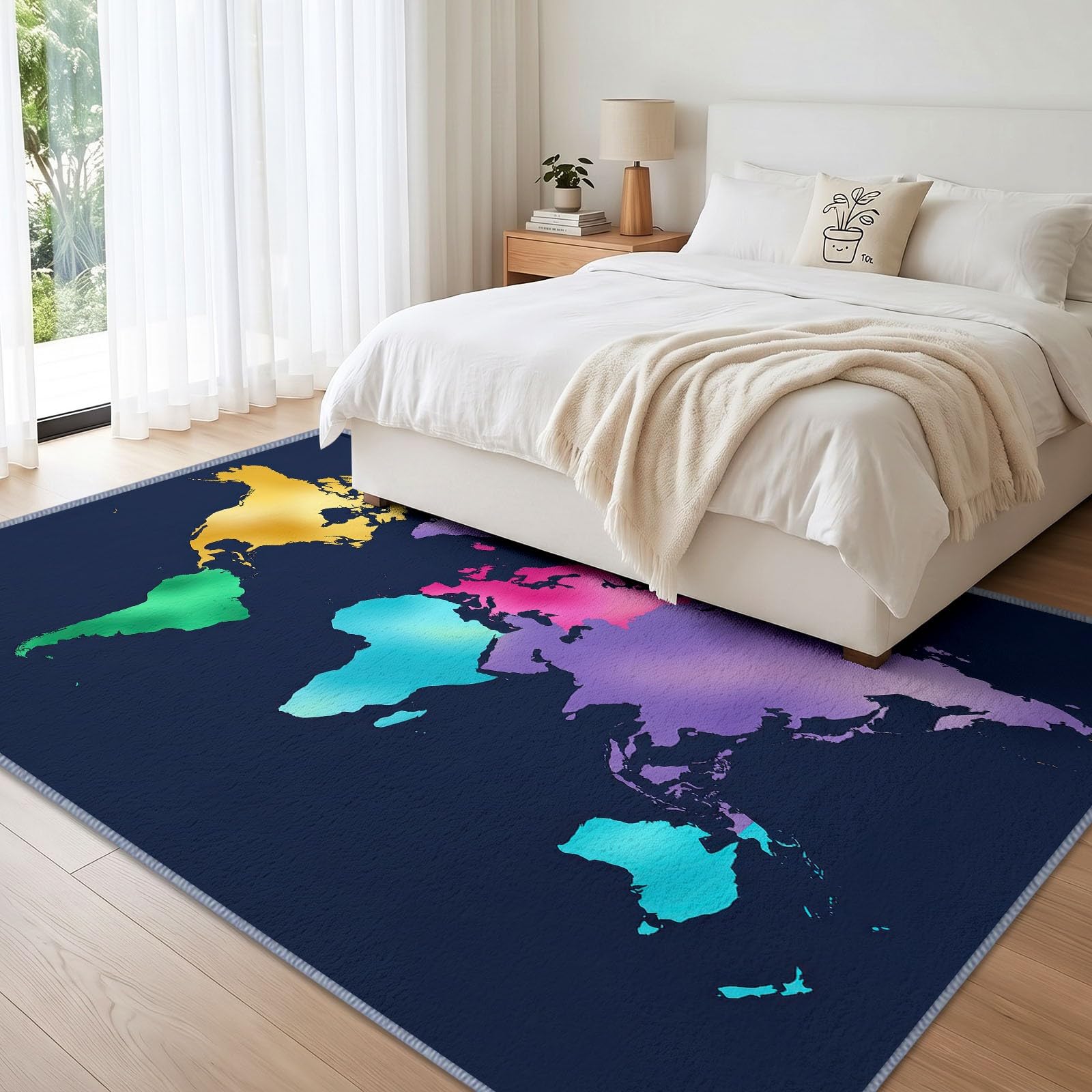 Generisch Waschbar Teppich Modern abstrakt Pflegeleicht Florrutschfest, Weltkarte Farbe Florrutschfest Faltbare Teppich 240 x 300 cm für Wohnzimmer Kinderzimmer Schlafzimmer Büro Esszimmer