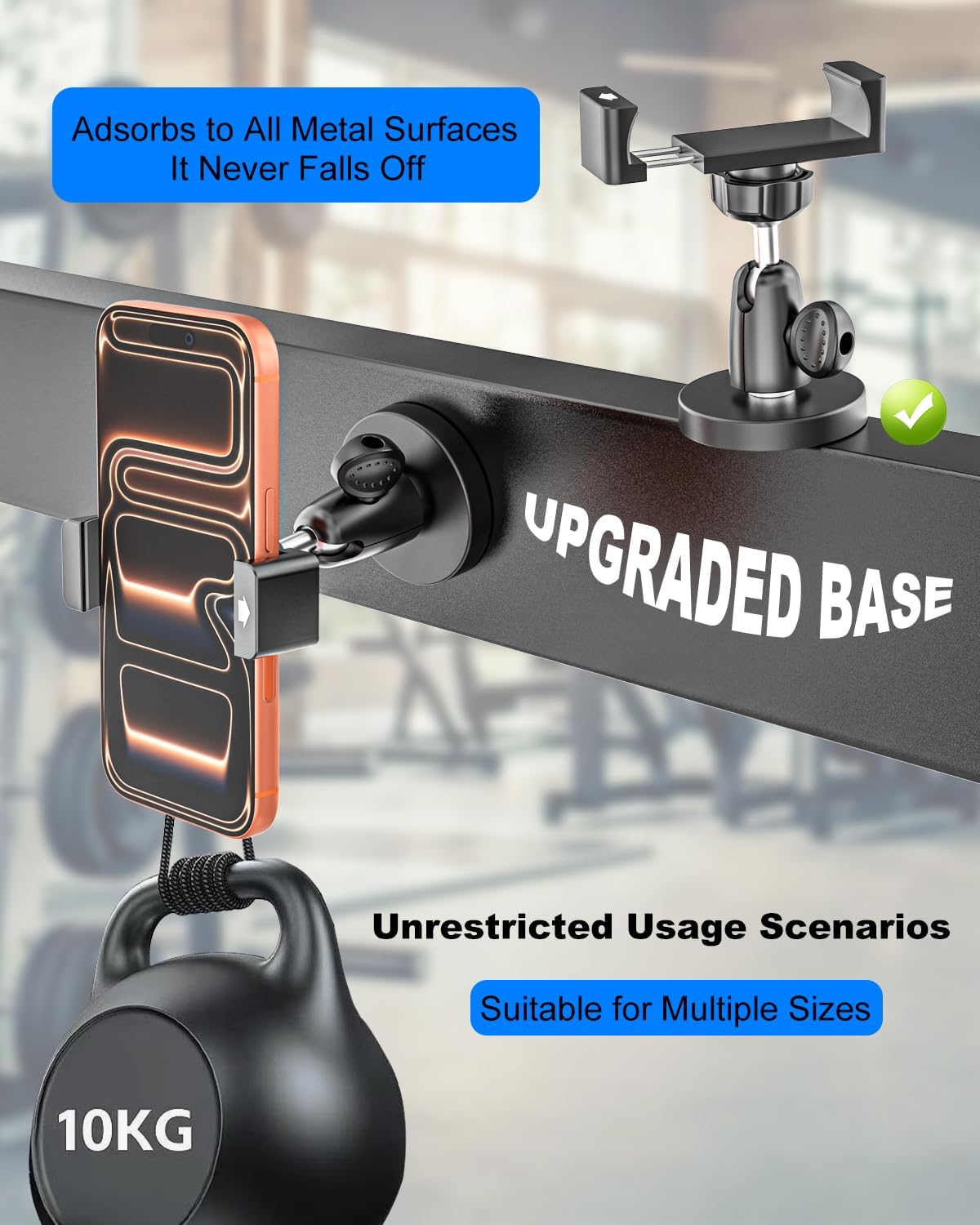 All Metal Magnetic Phone Holder for Gym [Strong Magnets] Portable Gym Phone Holder Magnet, Adjustable Magnetic Phone Mount for iPhone 17 16 & Thick Cases | Gym Accessories for Men & Women