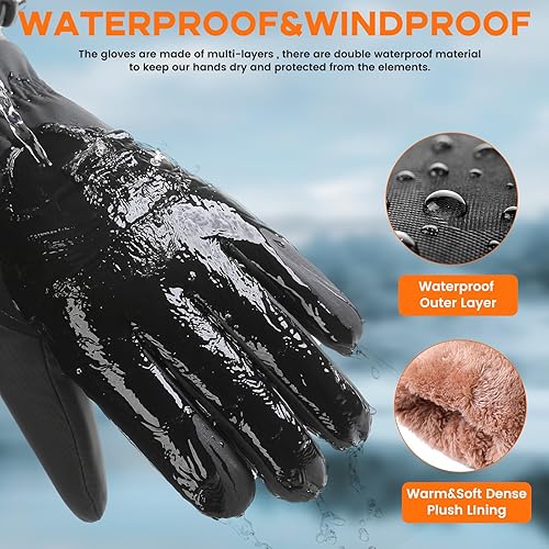 Miniatura 3 de Guantes térmicos de invierno impermeables y para pantalla táctil para hombres Guantes de nieve para correr y senderismo en clima frío