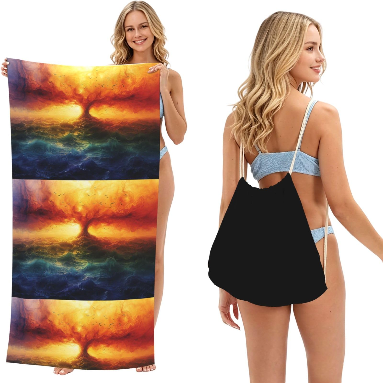 SKGOHLH Sky 2in1 Packable Beach Towel Bag Women