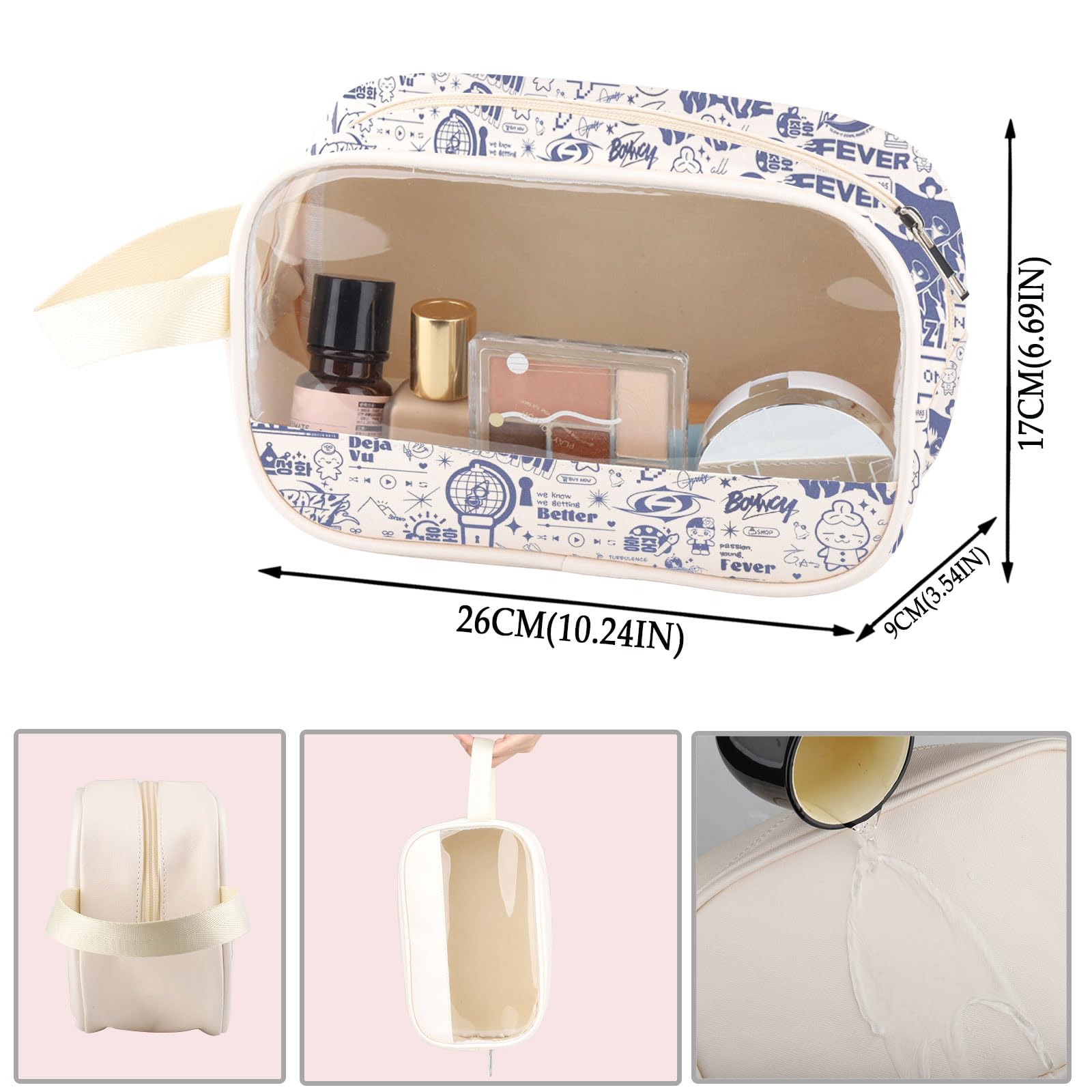 Kpop Clear Makeup Bag Kpop Lover Gift Concert PU Leather Cosmetic Bag With Handle K-pop Merch (Wave PU) - Image 2