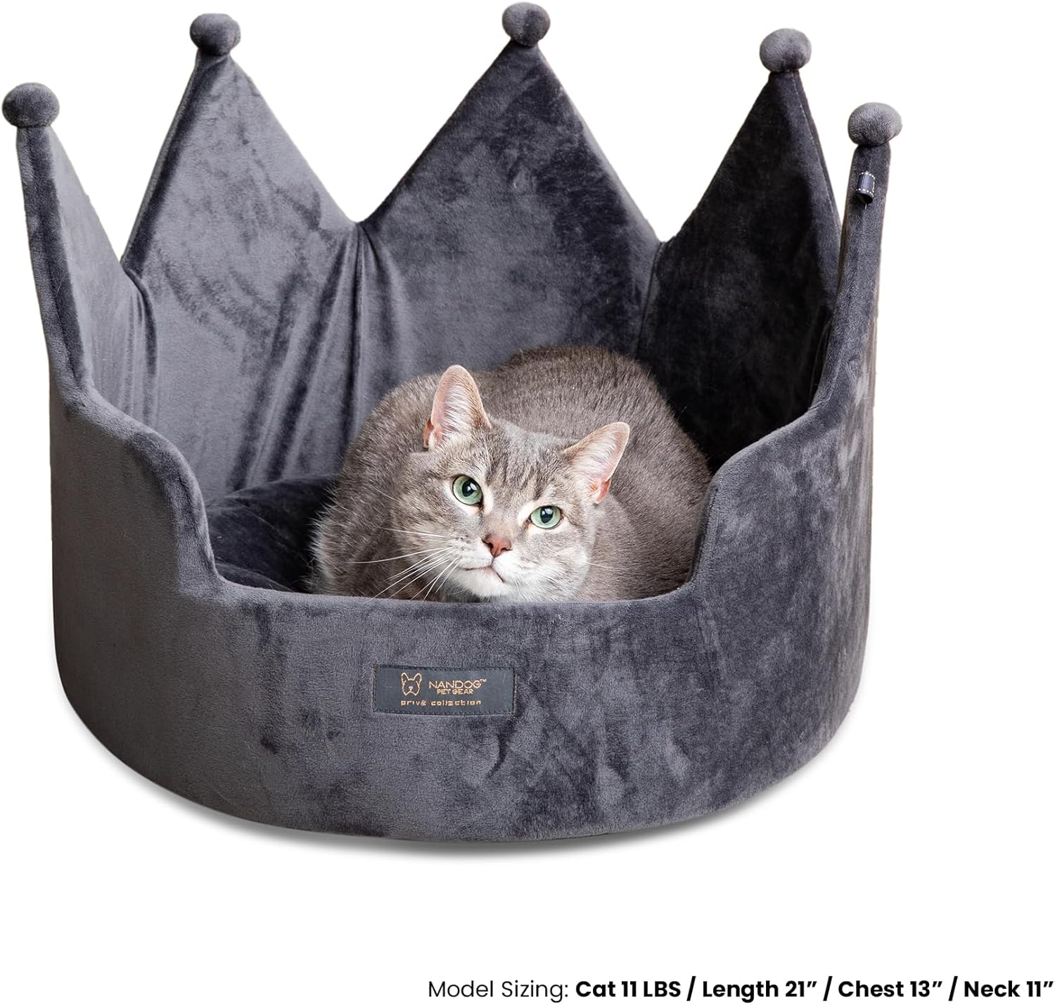 NANDOG Crown Dog Bed for Small Dogs & Cats – Soft Plush Round Pet Bed, Cozy Royal Design, Comfortable Indoor Puppy Bed for Crate or Kennel, Dark Gray, Medium