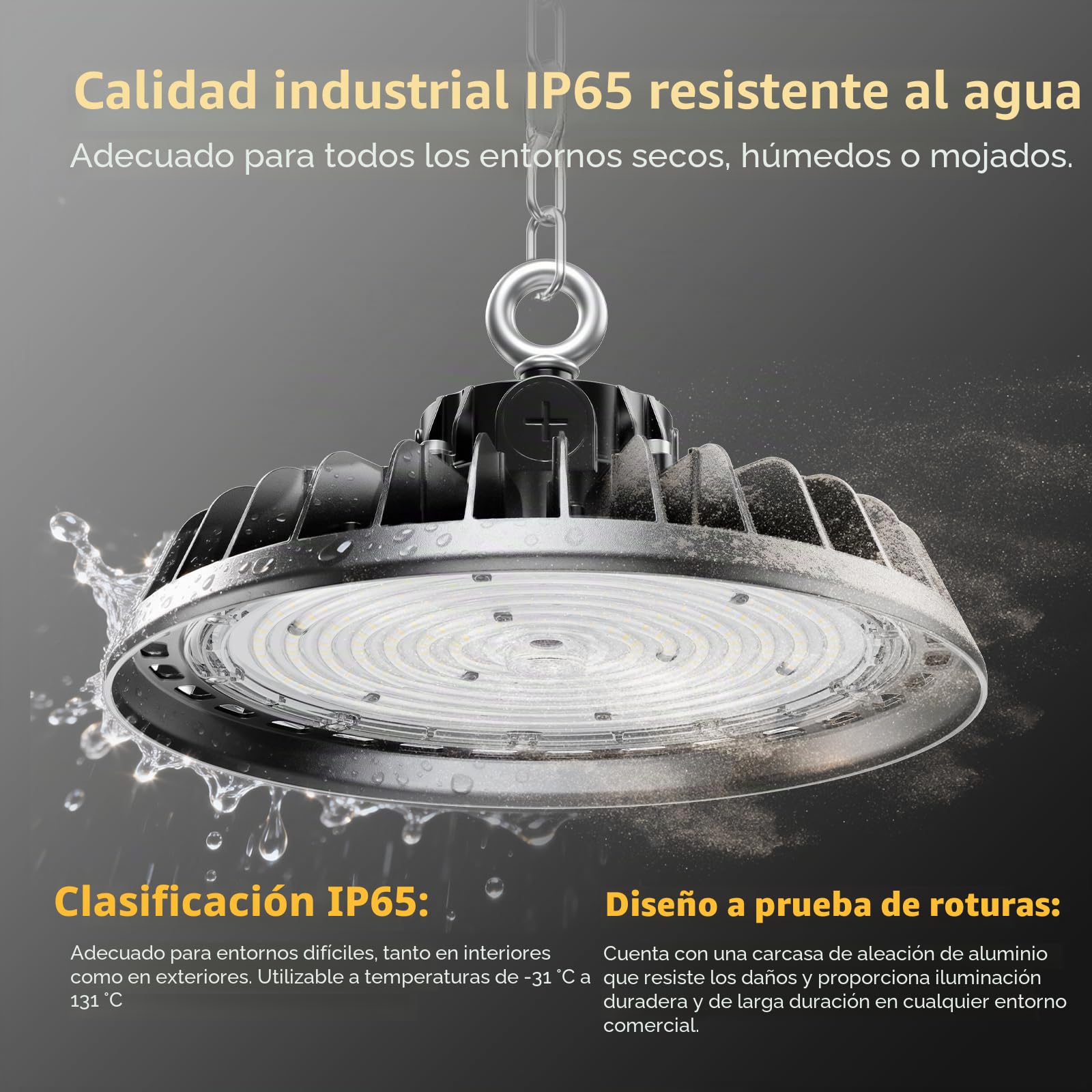 UFO 240W LED Lámpara de Alta Bahía 40800LM Campana led 4000K Industrial Regulación 140W/190W/240W IP65 Antipolvo e Impermeable Foco LED 120° Driver Industrial Para Fábricas,Talleres,Garajes